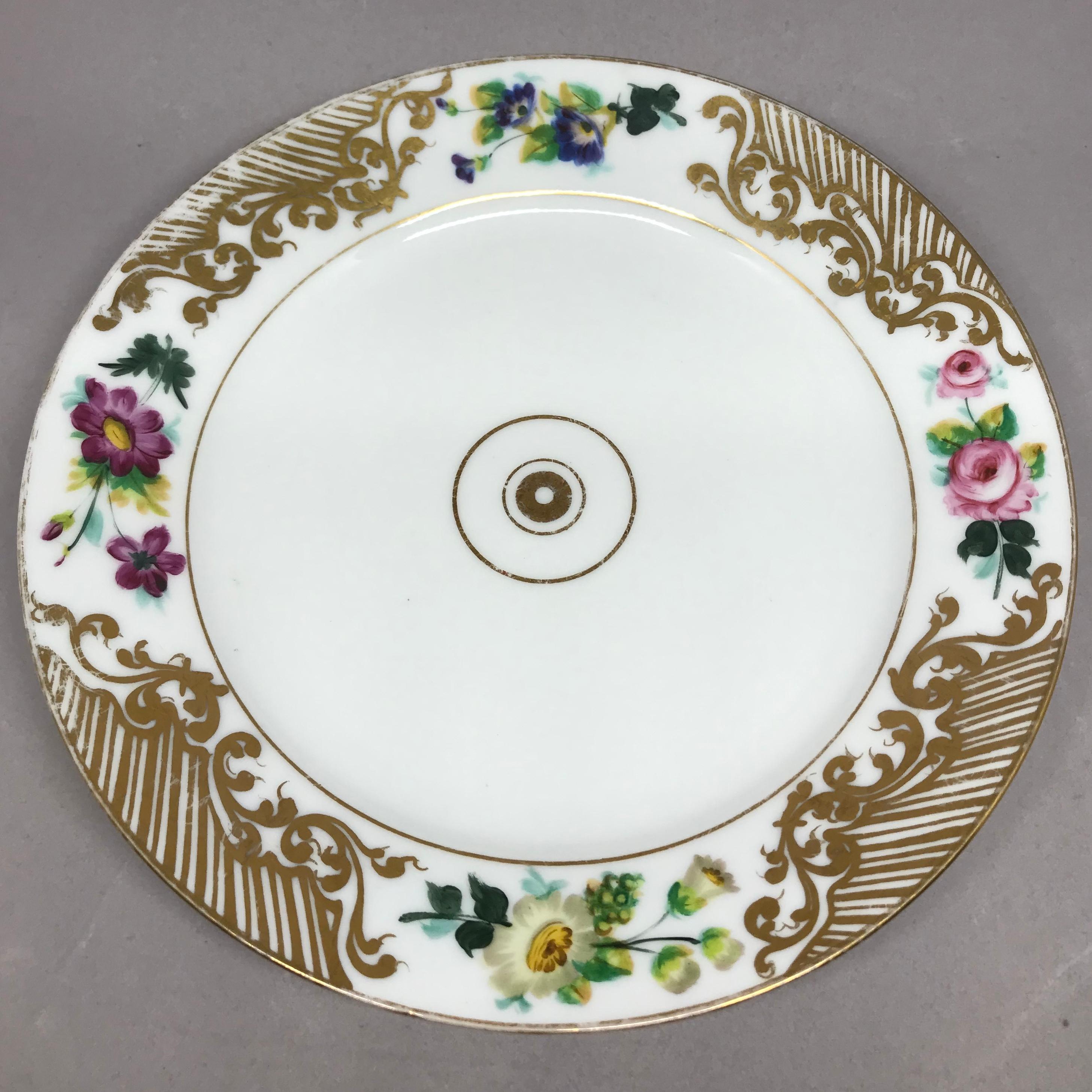 French Set of Eight Empire Floral and Gilt Decorated Plates For Sale