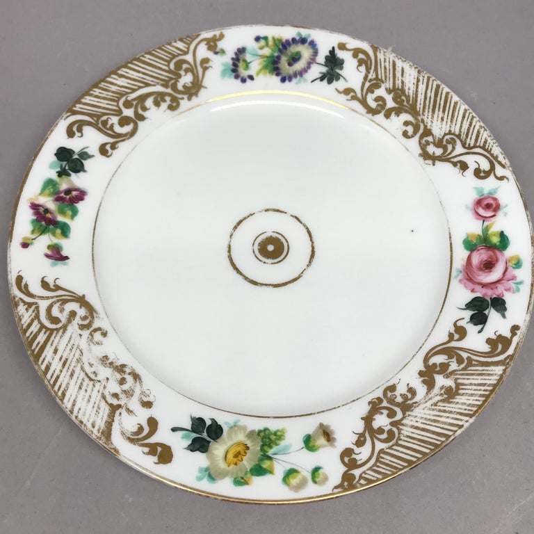 Set of Eight Empire Floral and Gilt Decorated Plates For Sale at 1stdibs