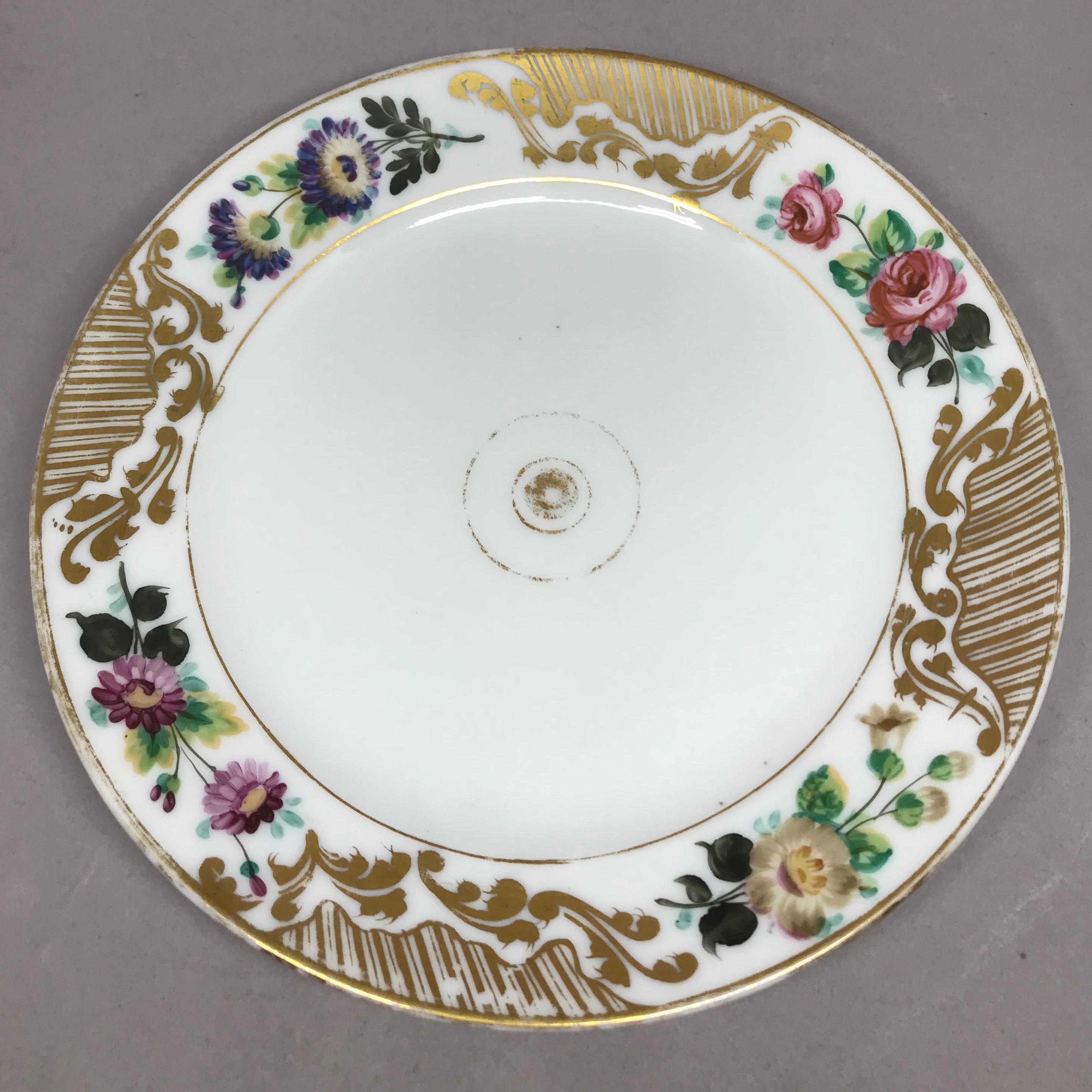 Set of Eight Empire Floral and Gilt Decorated Plates For Sale 1