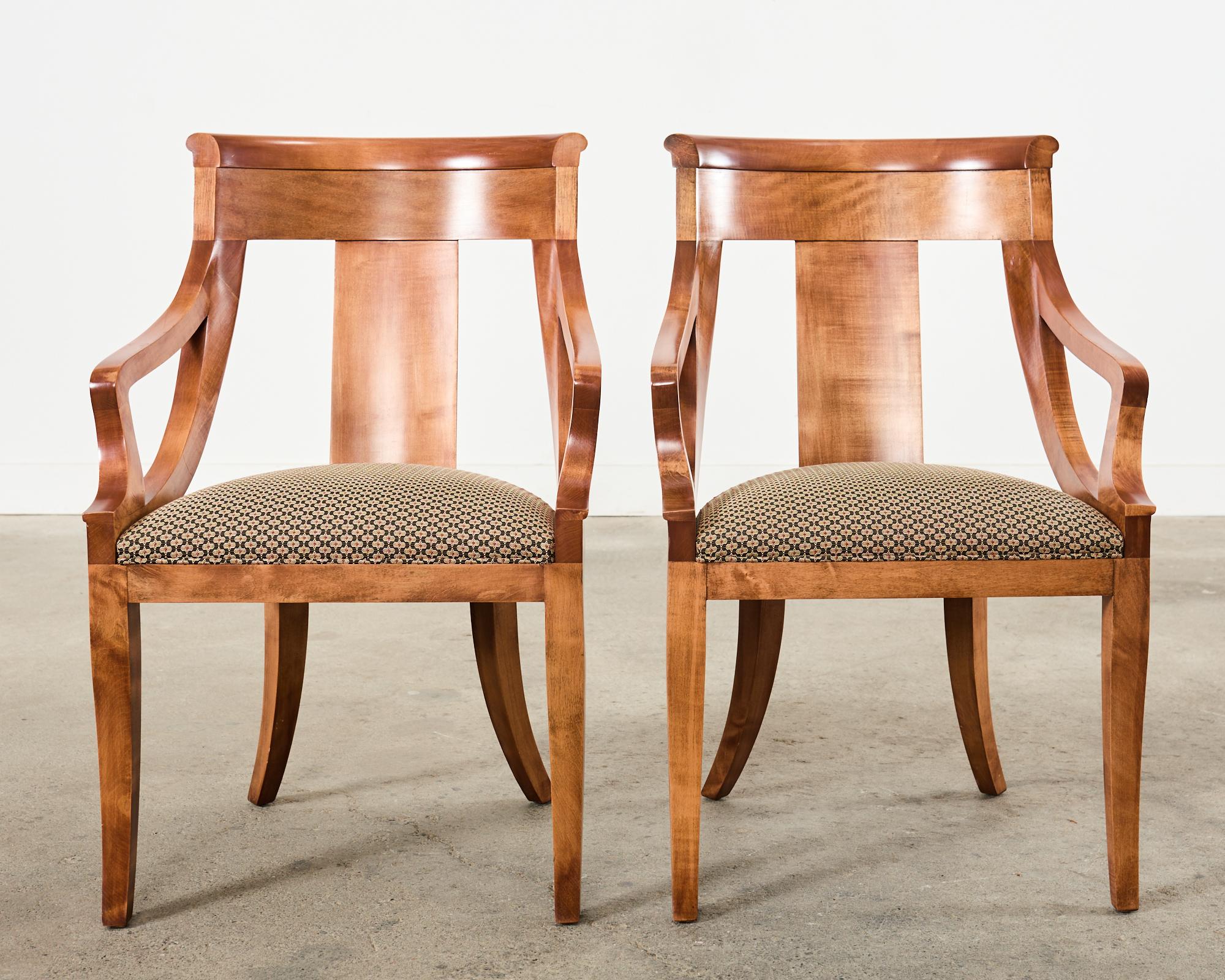 Set of Eight Empire Style Fruitwood Gondola Chairs by Baker  In Good Condition In Rio Vista, CA