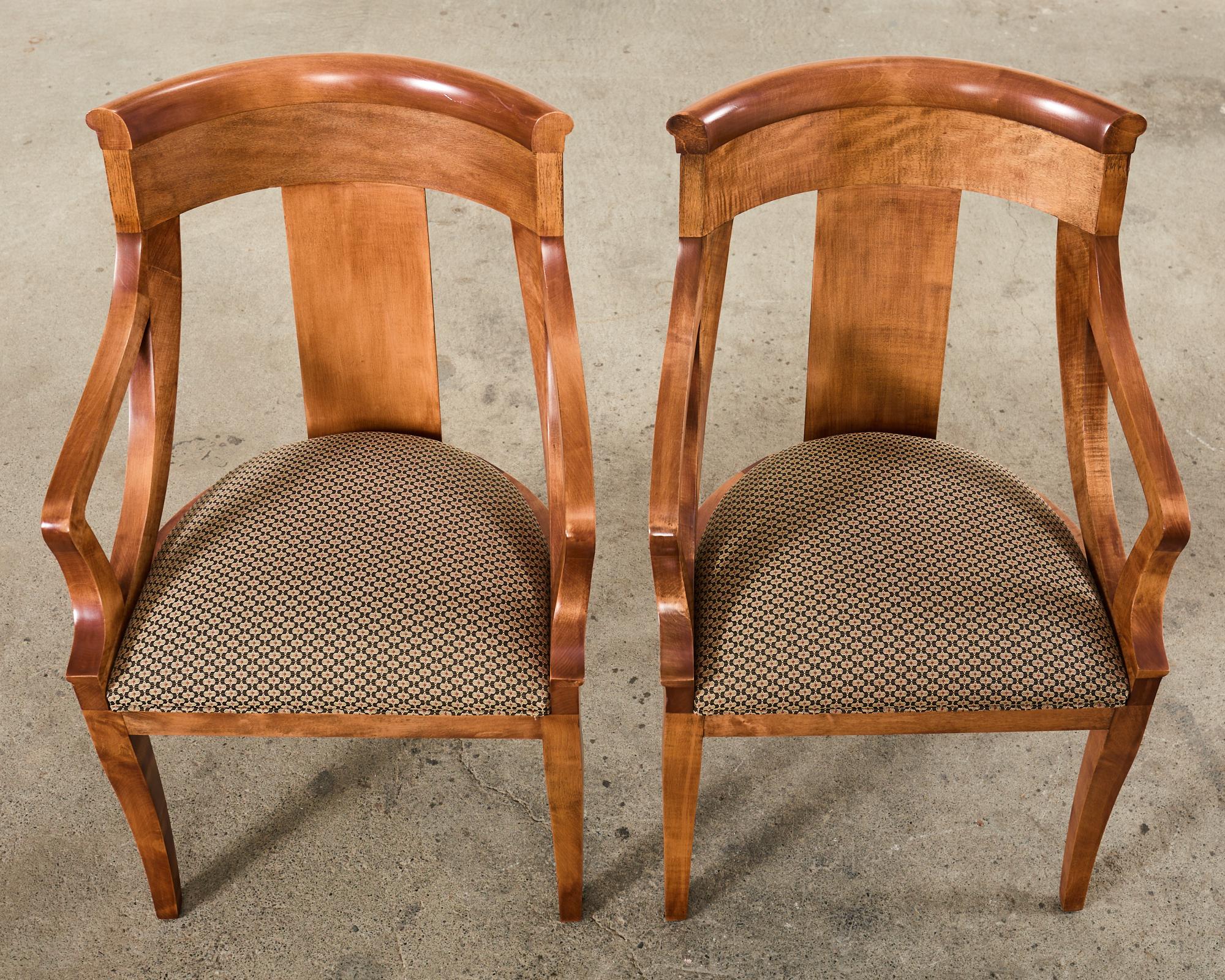 Fabric Set of Eight Empire Style Fruitwood Gondola Chairs by Baker 