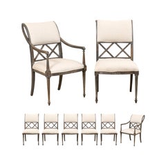 Set of Eight Empire Style Henredon Dining Chairs, Newly Upholstered