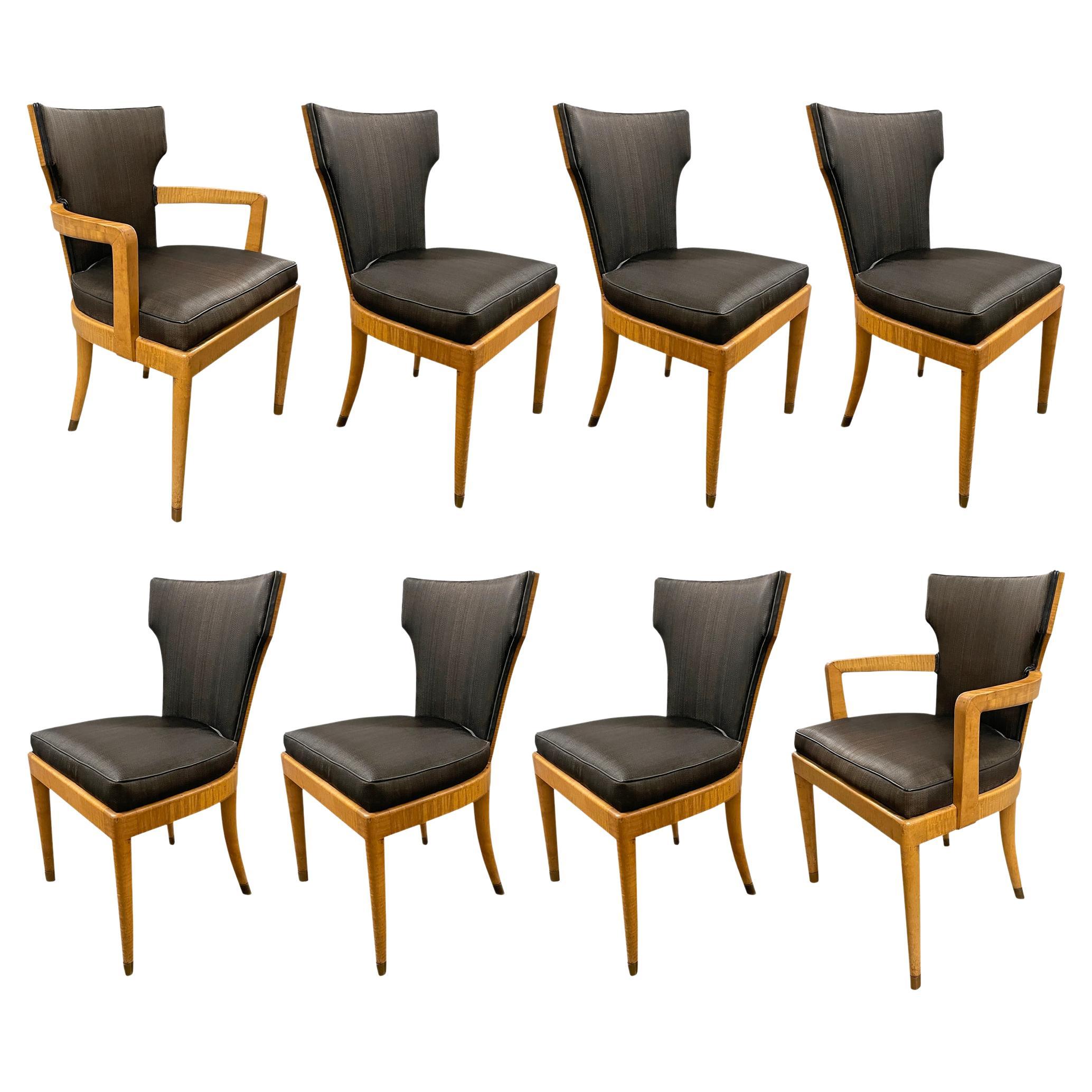 Set of Eight English Art Deco Dining Chairs