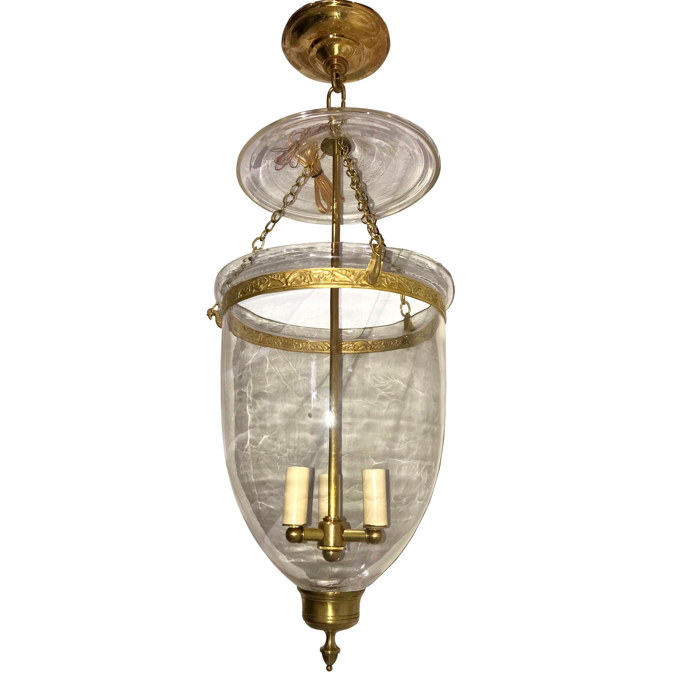 Gilt Set of English Bell Jar Glass Lanterns, Sold Individually For Sale