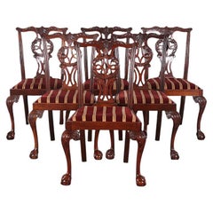 Set of Eight English Carved Mahogany Chippendale Dining Chairs