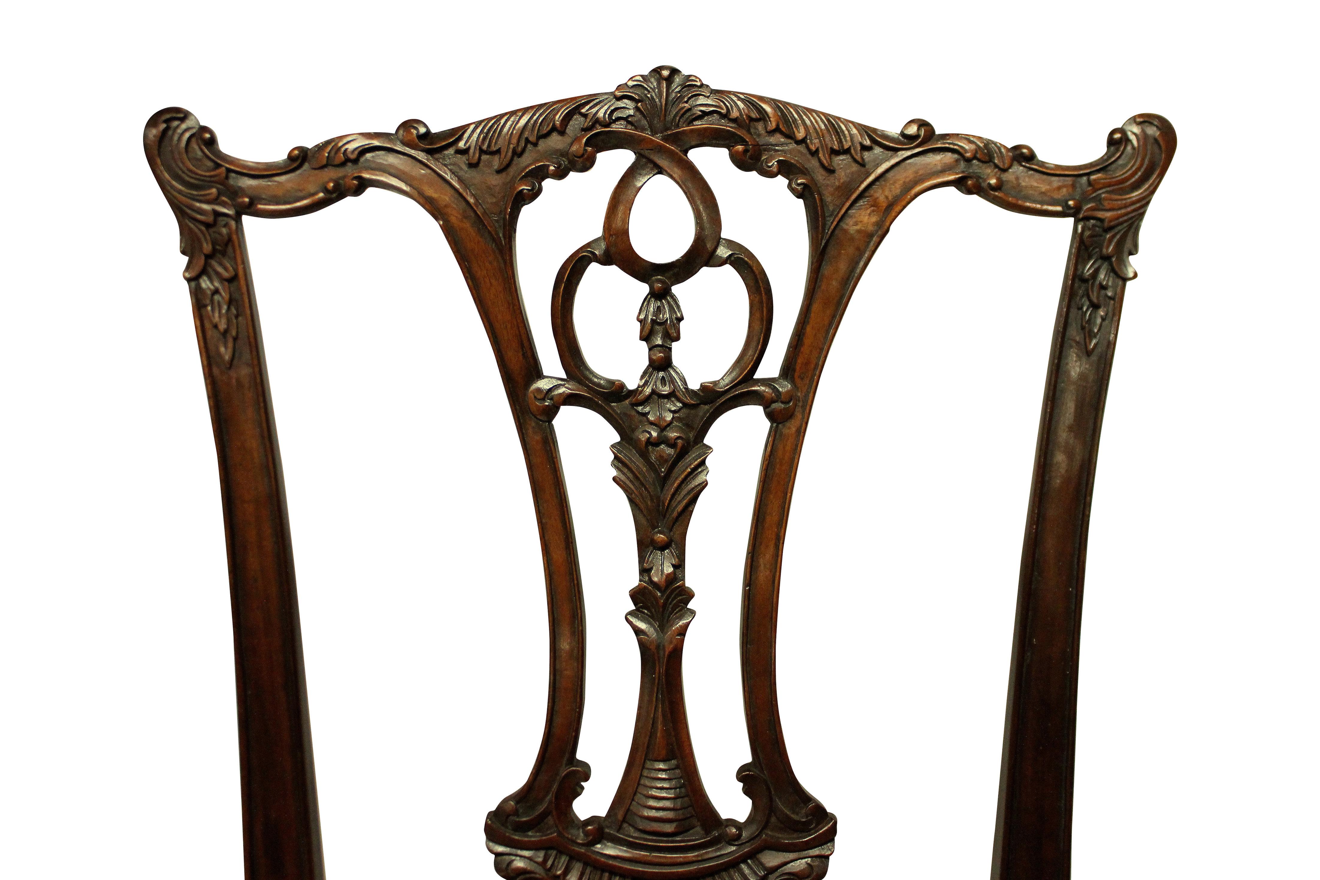 Set of Eight English Chippendale Style Carved Mahogany Dining Chairs 6