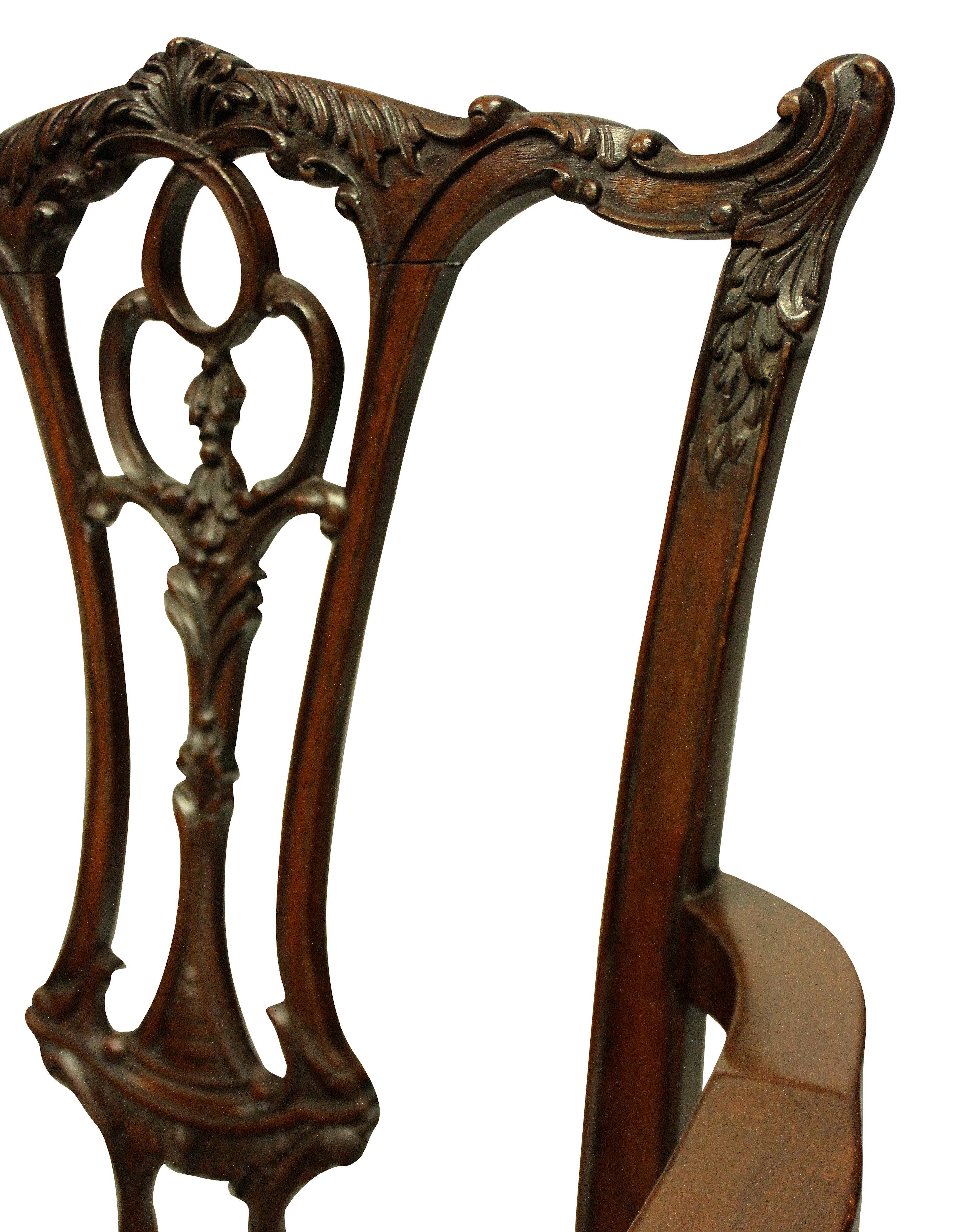 Set of Eight English Chippendale Style Carved Mahogany Dining Chairs 7