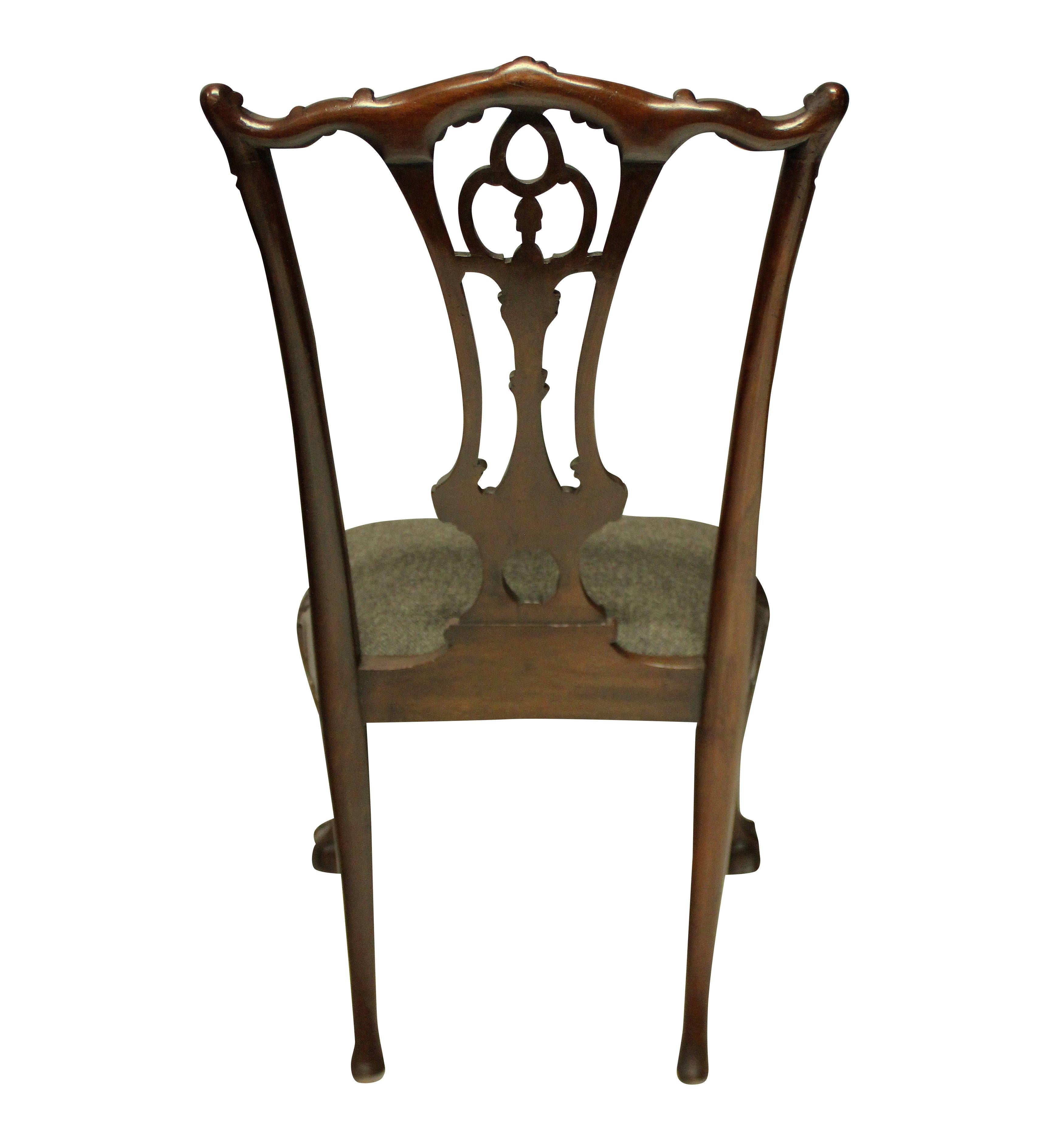 Set of Eight English Chippendale Style Carved Mahogany Dining Chairs 1