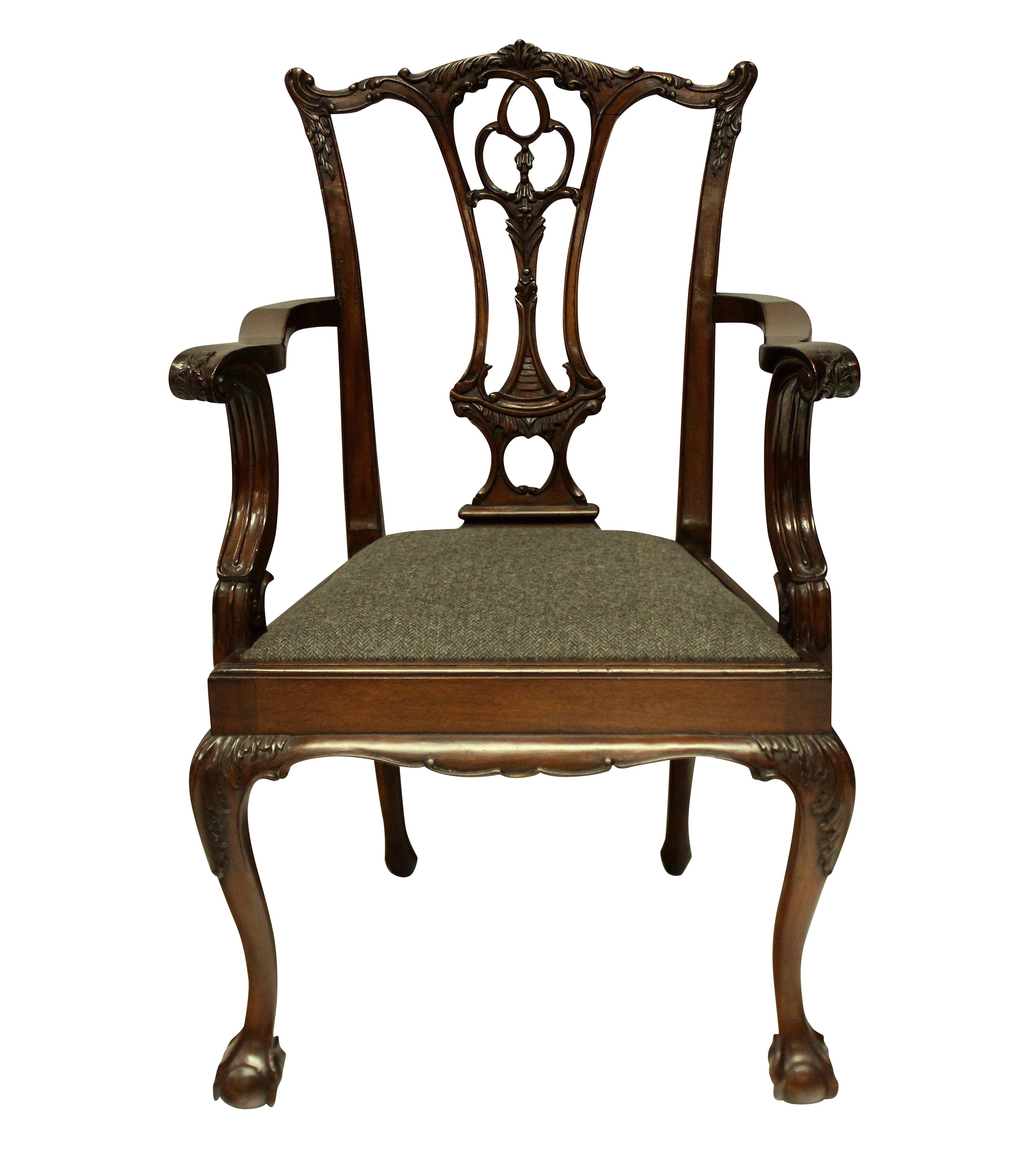 Set of Eight English Chippendale Style Carved Mahogany Dining Chairs 2