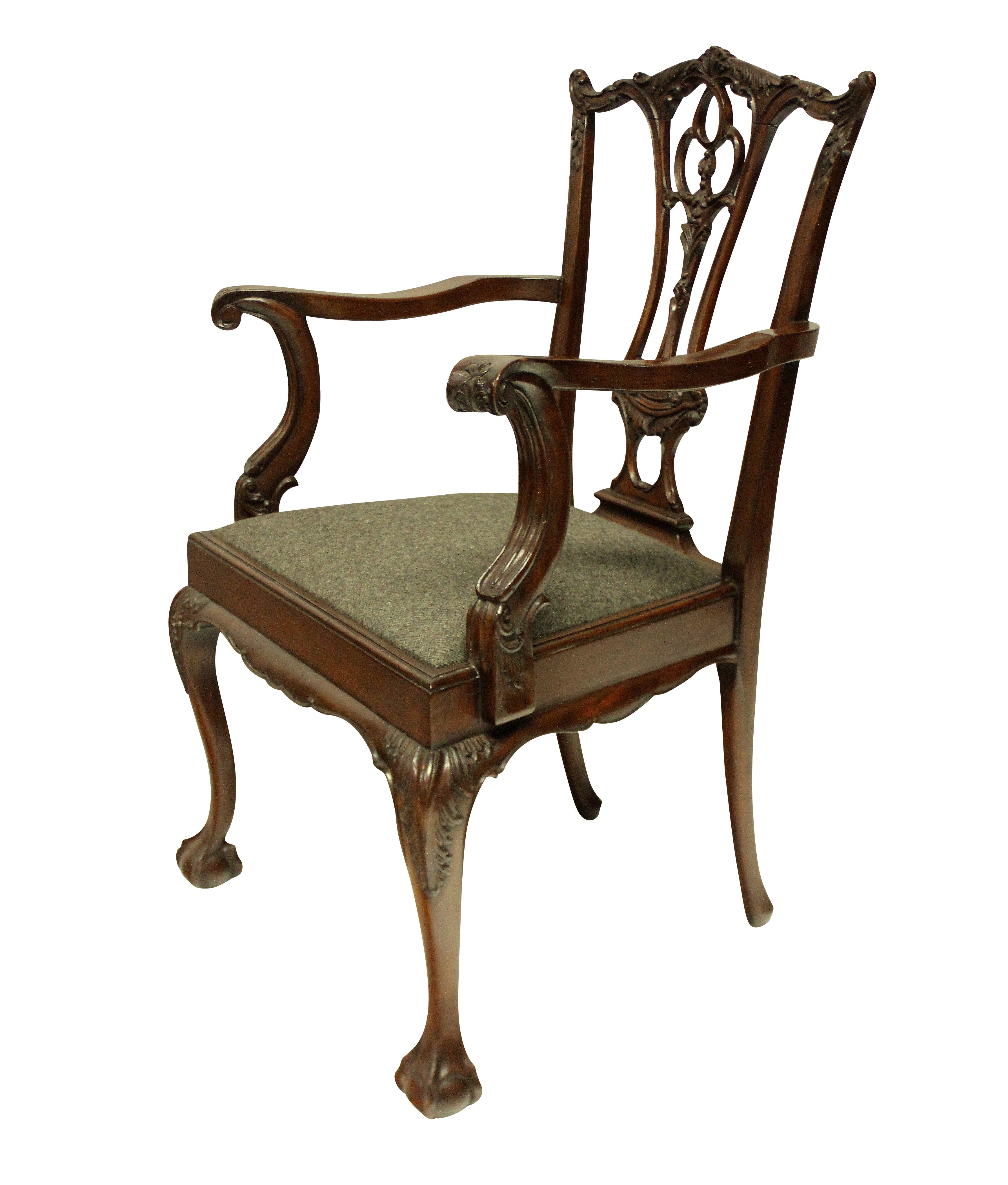 Set of Eight English Chippendale Style Carved Mahogany Dining Chairs 3