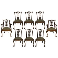 Set of Eight English Chippendale Style Carved Mahogany Dining Chairs