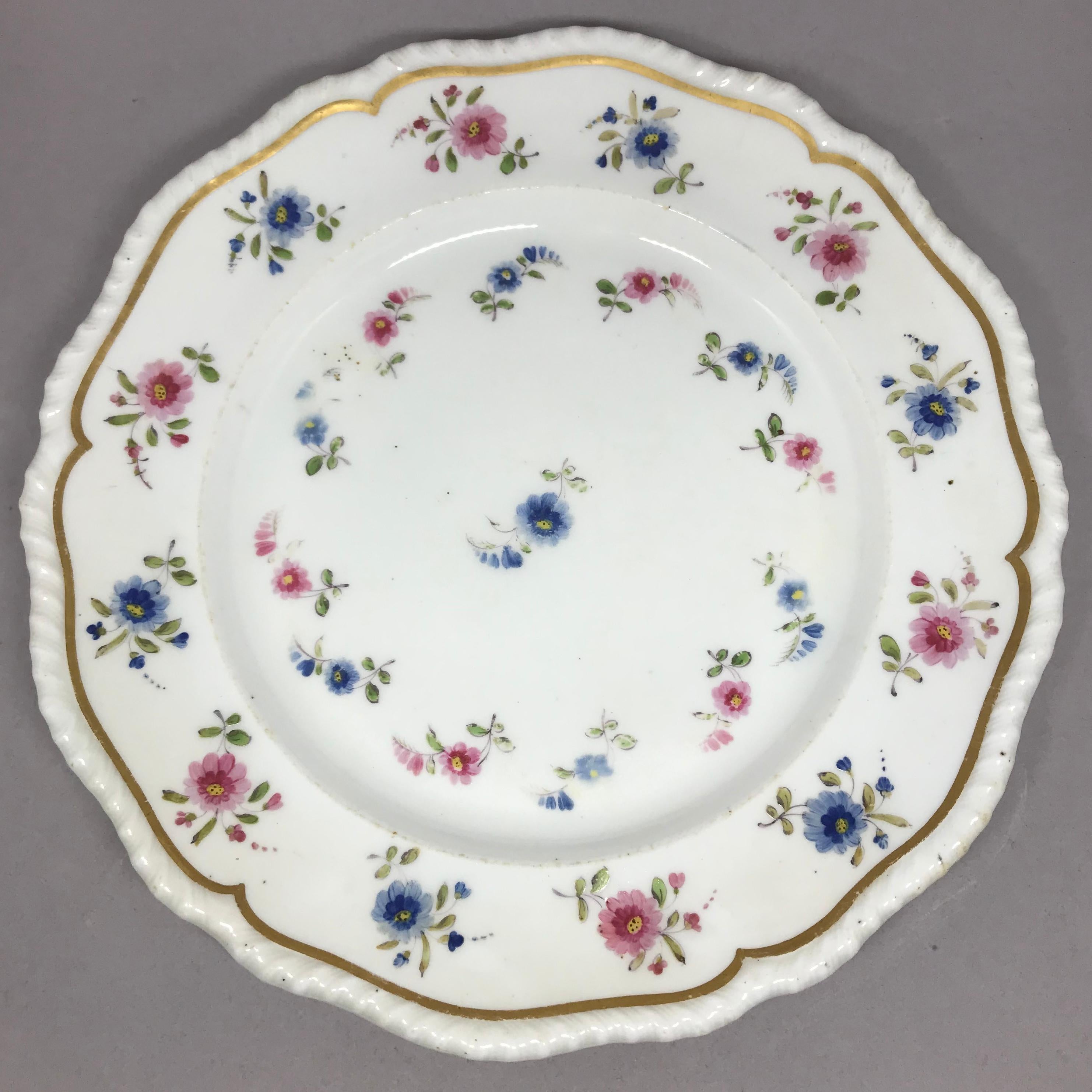 English Set of Eight Blue and Pink Floral Plates For Sale