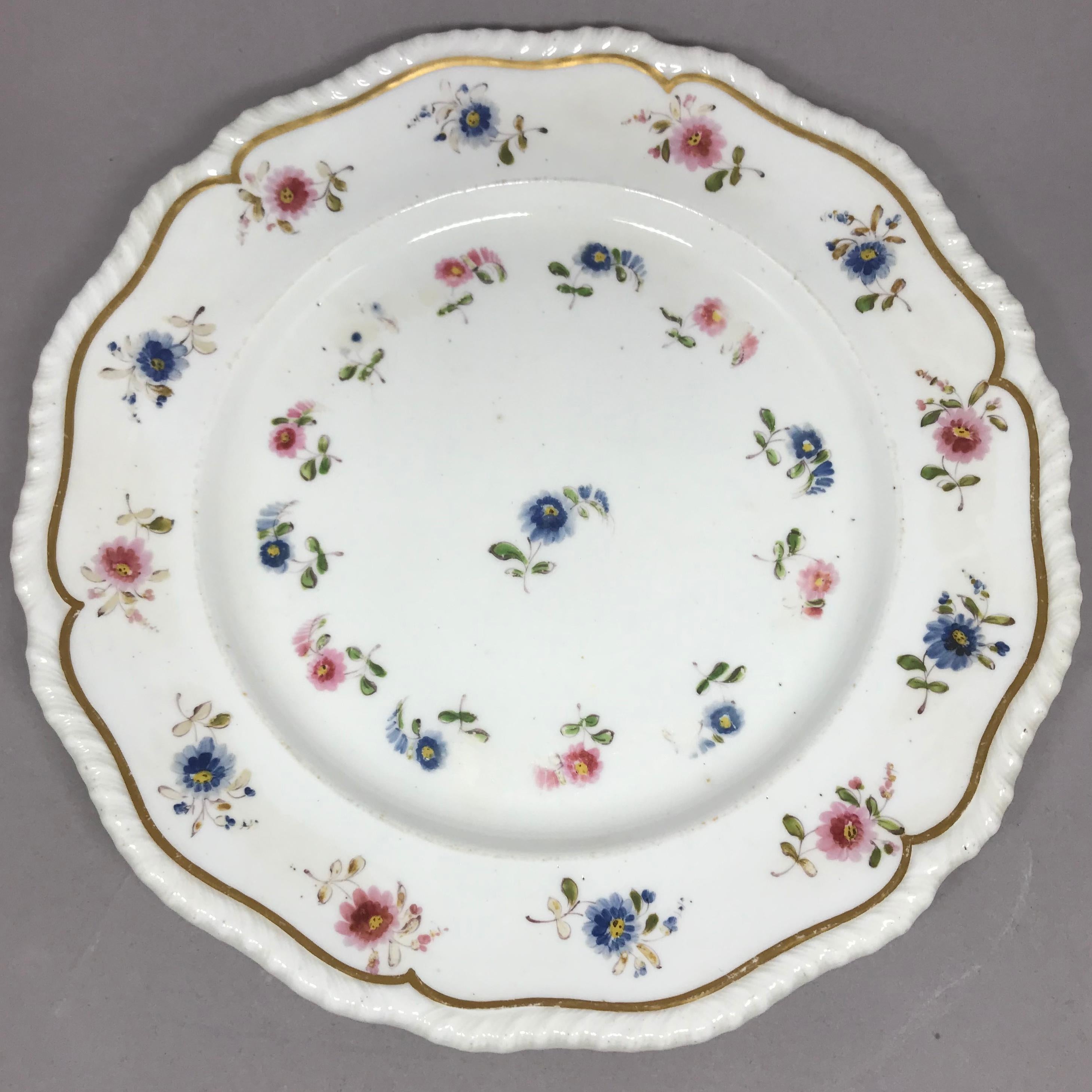 19th Century Set of Eight Blue and Pink Floral Plates For Sale