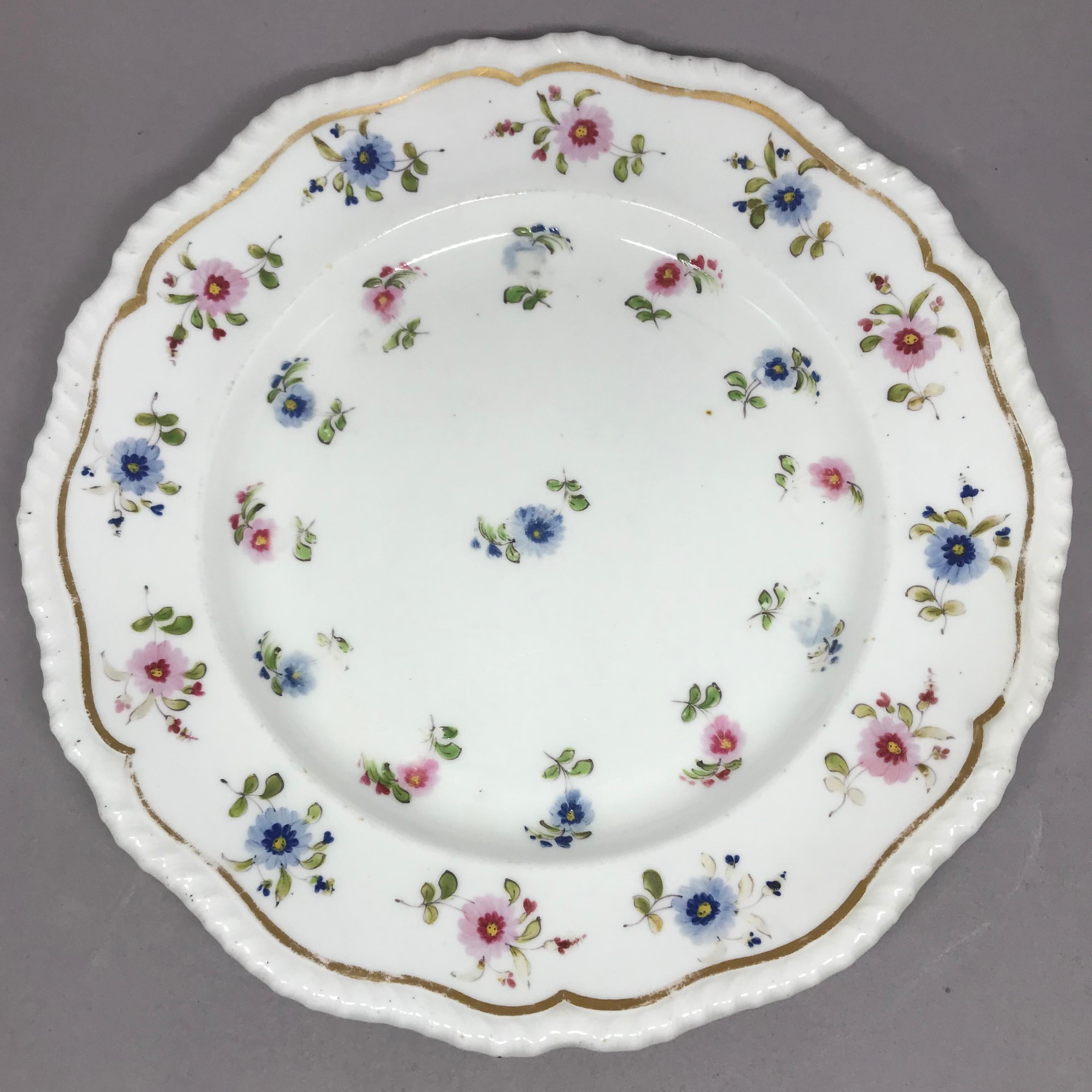 Set of Eight Blue and Pink Floral Plates For Sale 1