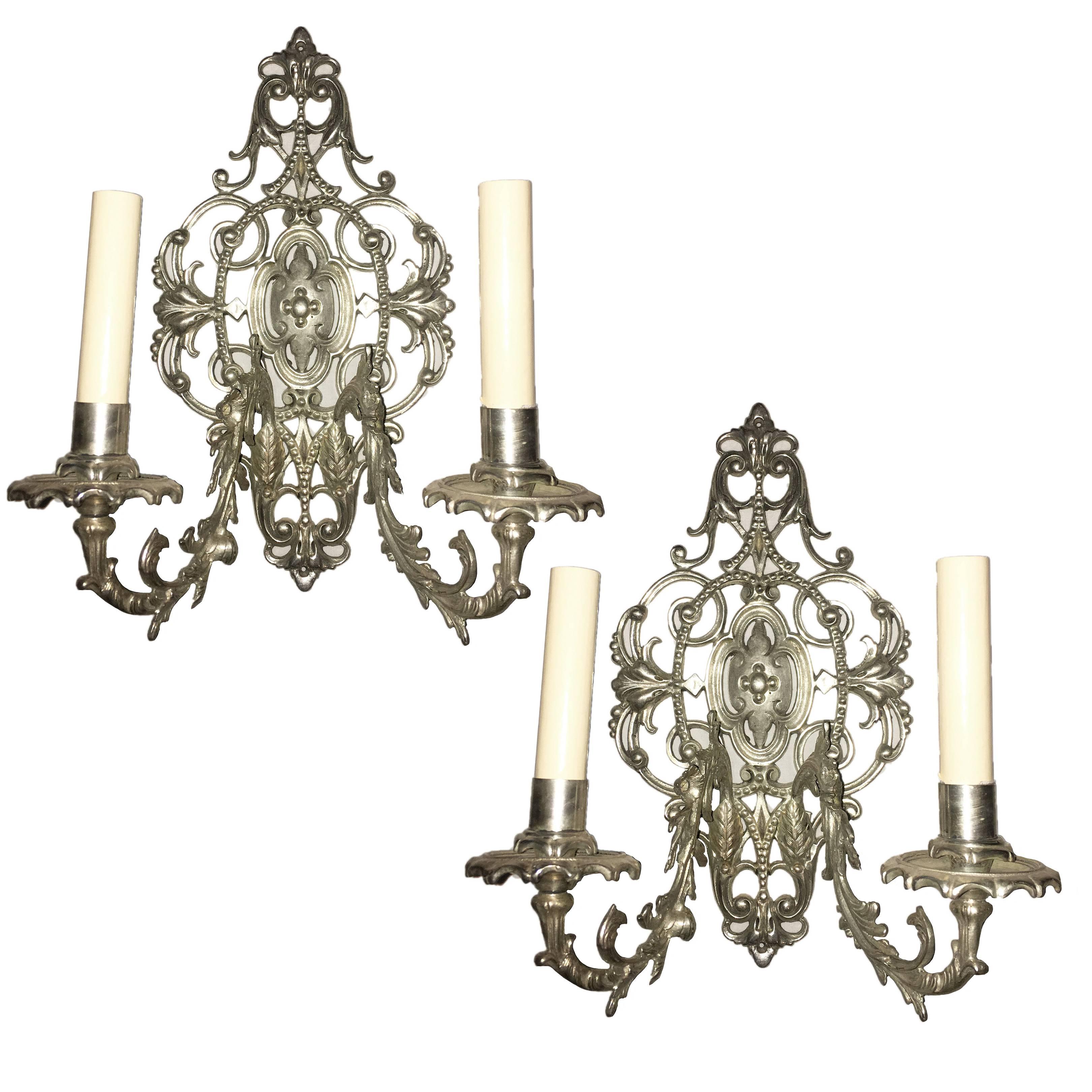 Set of English Foliage Motif Sconces, Sold per Pair