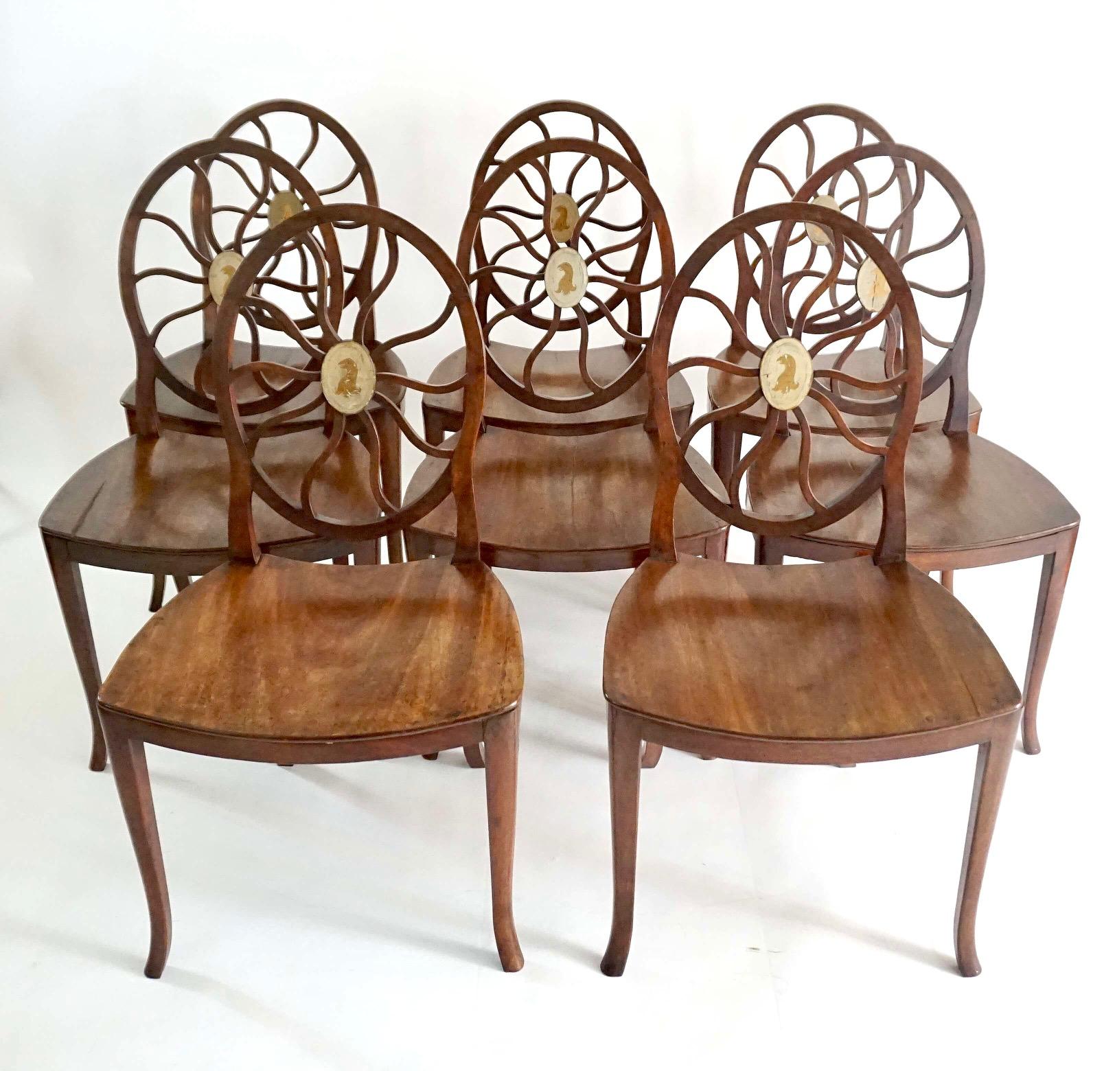 Set of Eight English George III Hepplewhite Hall or Dining Chairs, circa 1790 13