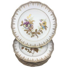 Antique Set of Eight English Gilt Floral Plates