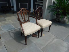 Set of Eight English Hepplewhite Mahogany Shield Back Dining Room Chairs C. 1840