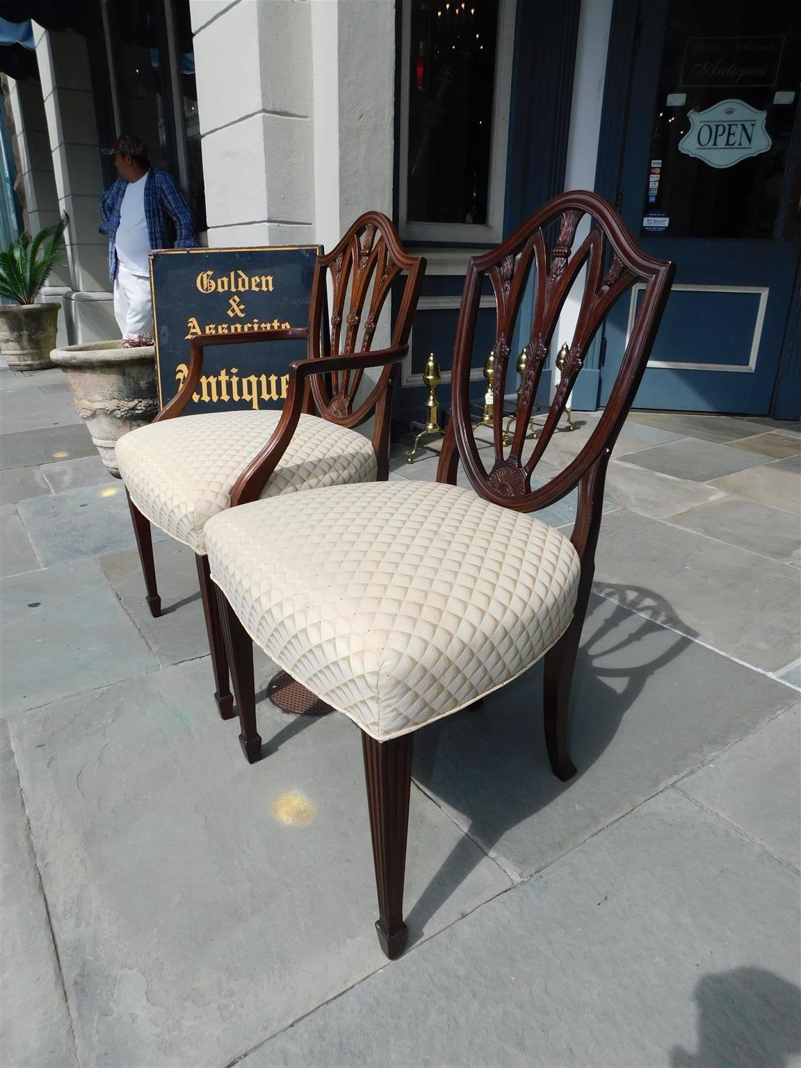 Mid-19th Century Set of Eight English Hepplewhite Mahogany Shield Back Dining Room Chairs C. 1840