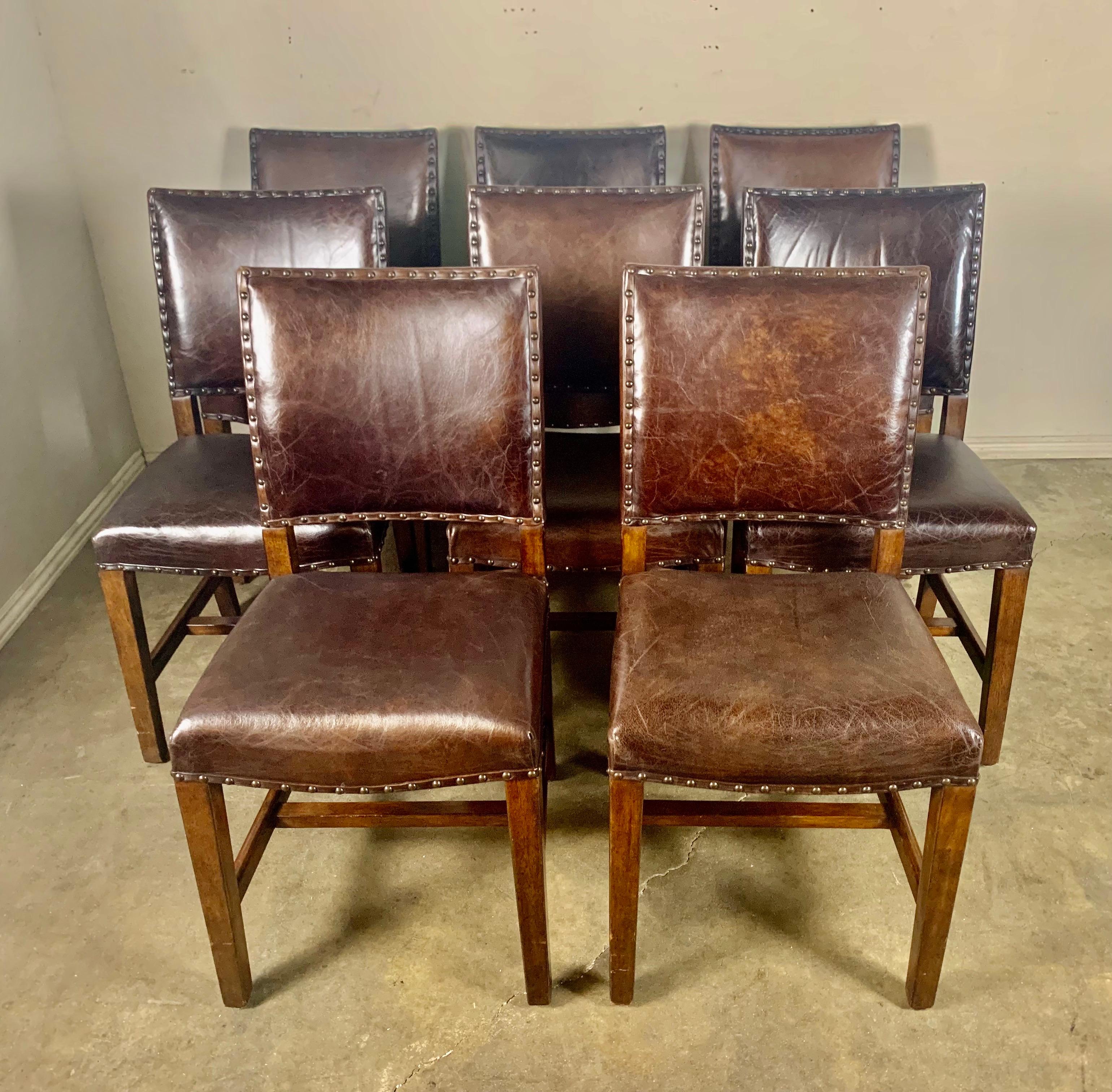 Set of Eight English Leather Dining Chairs W/ Nailheads at 1stDibs