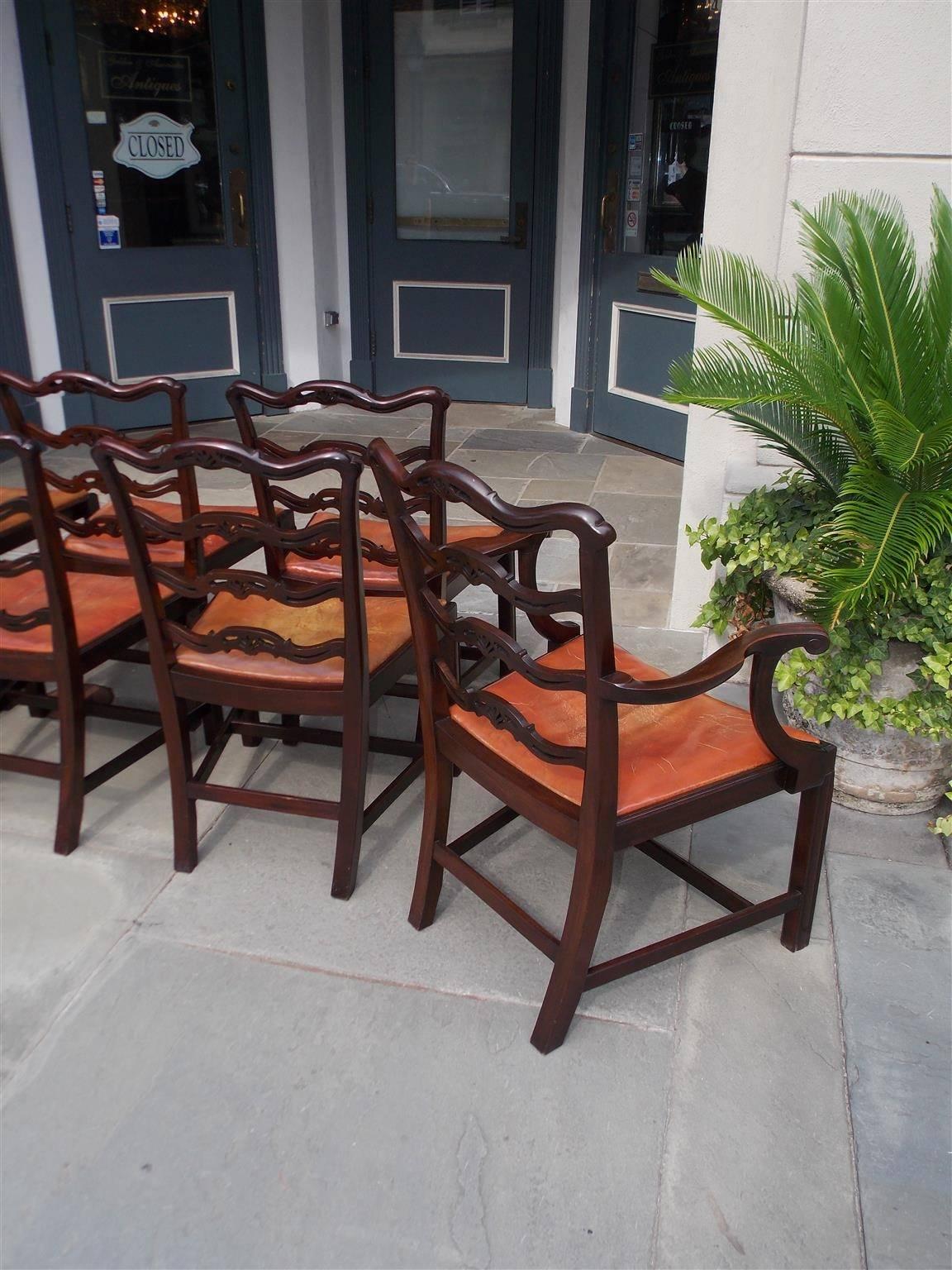 Set of Eight English Mahogany Chippendale Style Ladder Back Chairs, Circa 1850 6