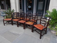 Set of Eight English Mahogany Chippendale Style Ladder Back Chairs, Circa 1850