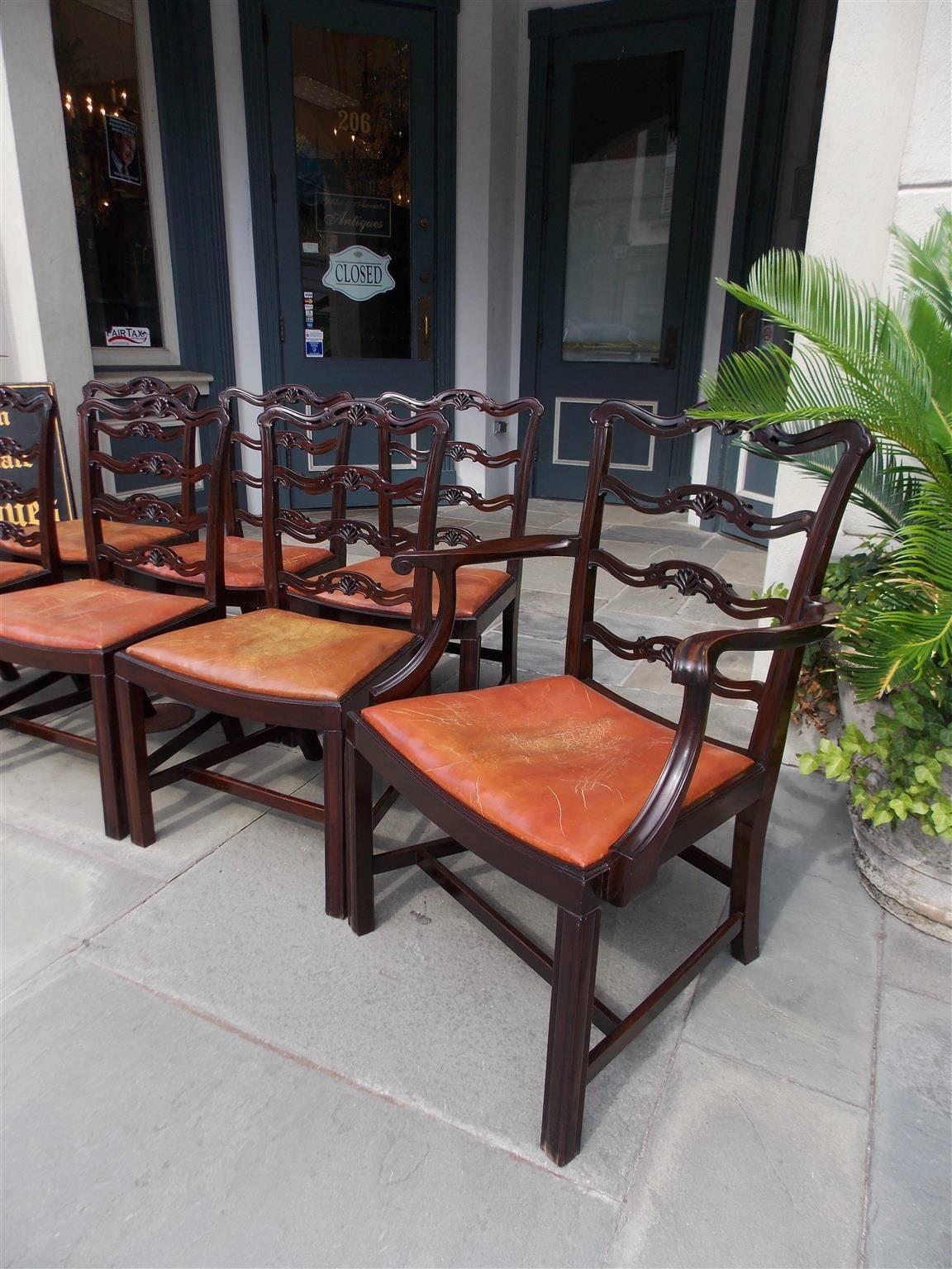 Set of Eight English Mahogany Chippendale Style Ladder Back Chairs, Circa 1850 In Excellent Condition In Hollywood, SC