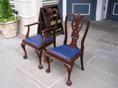 Set of Eight English Mahogany Dining Room Chairs with Leather Seats, Circa 1850