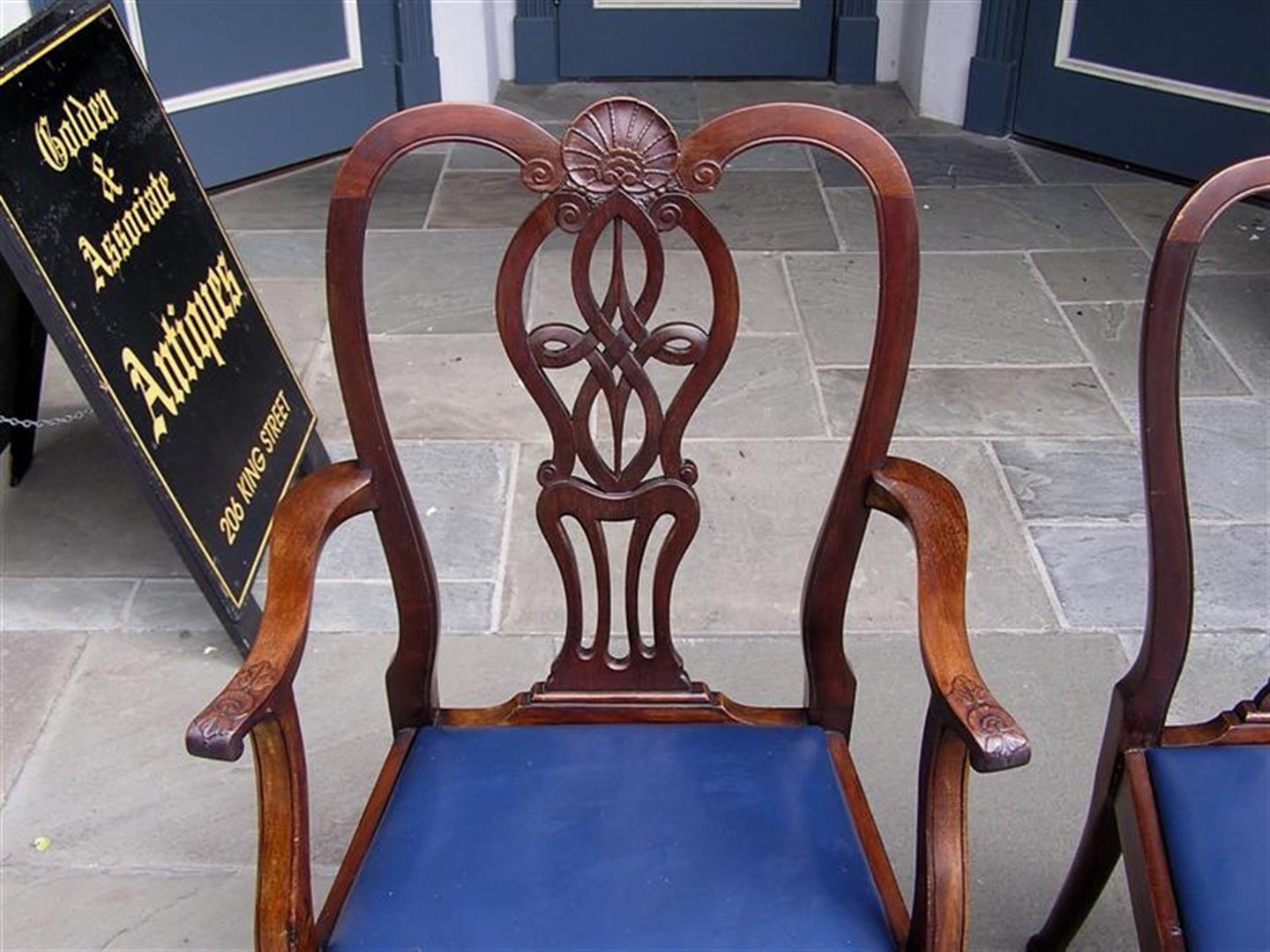 Chippendale Set of Eight English Mahogany Dining Room Chairs with Leather Seats, Circa 1850 For Sale