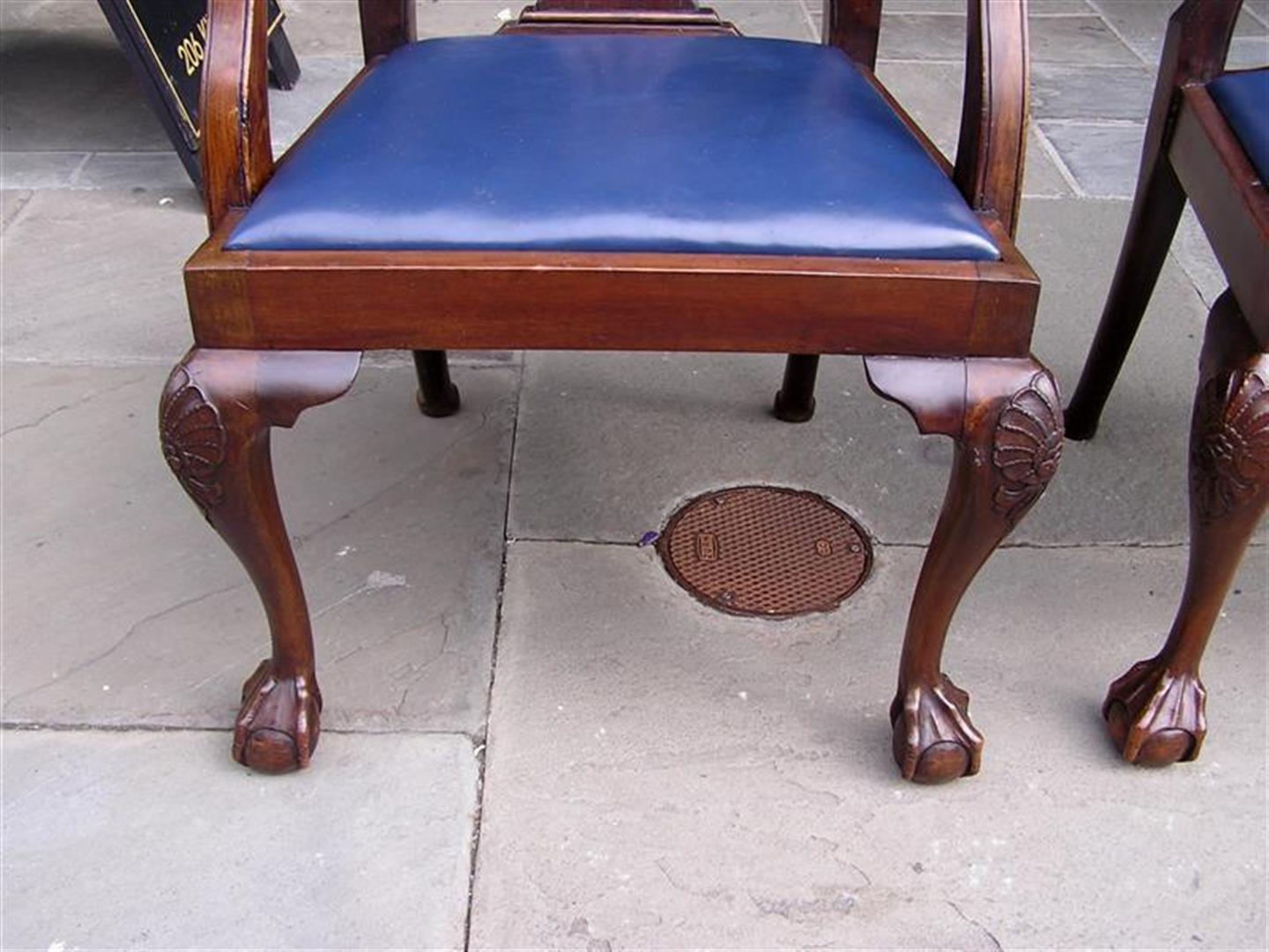 Hand-Carved Set of Eight English Mahogany Dining Room Chairs with Leather Seats, Circa 1850 For Sale