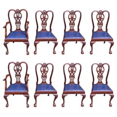 Set of Eight English Mahogany Dining Room Chairs with Leather Seats, Circa 1850