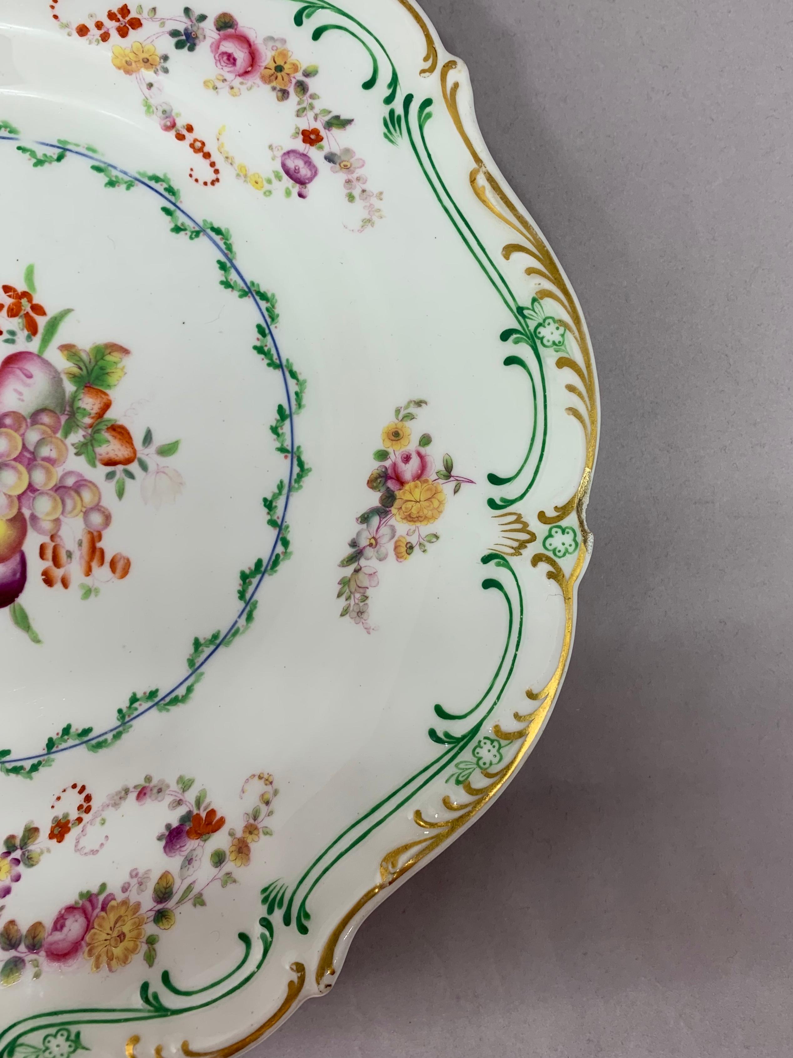 Set of Eight Green and Gilt Banded Floral Plates  4