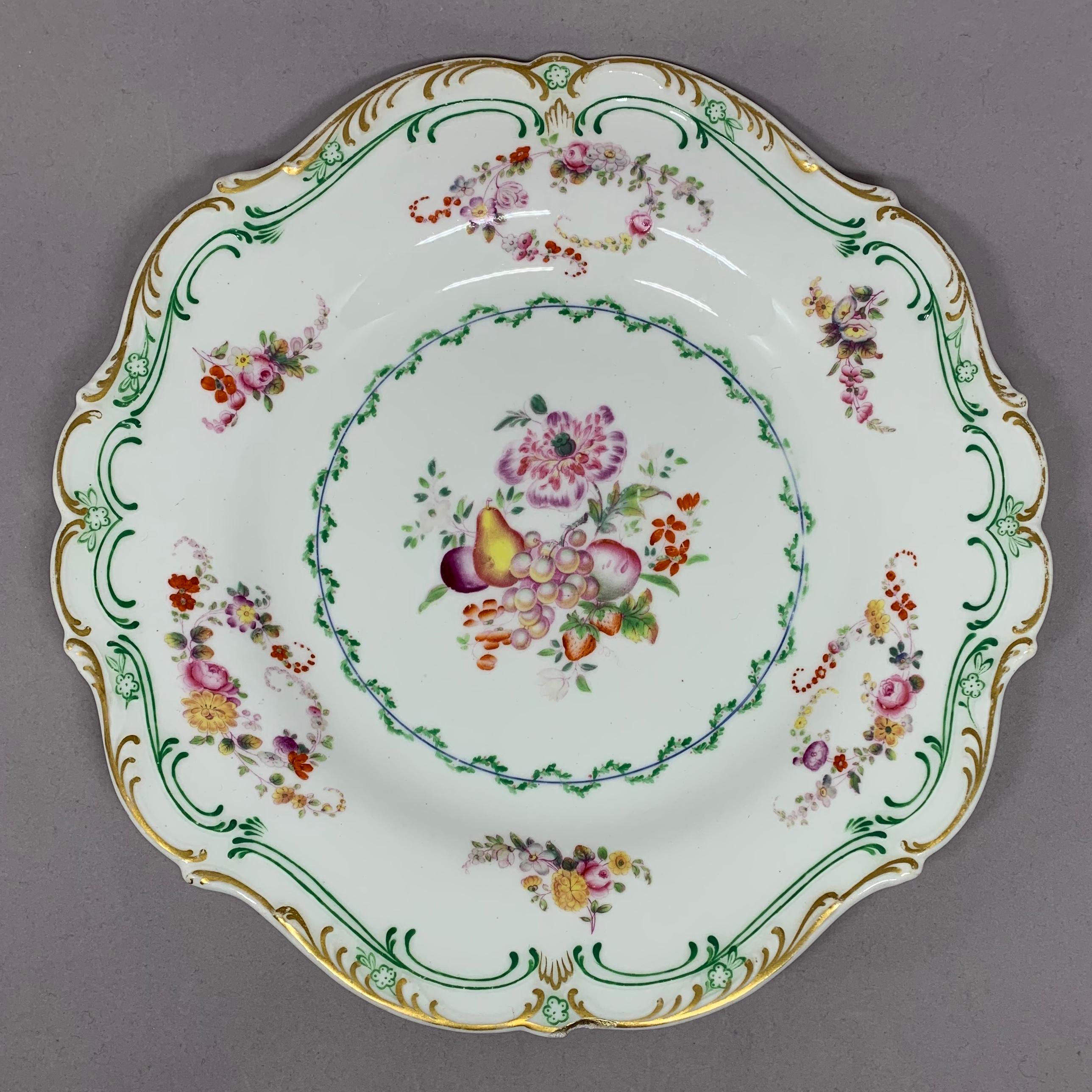 Set of Eight Green and Gilt Banded Floral Plates  3
