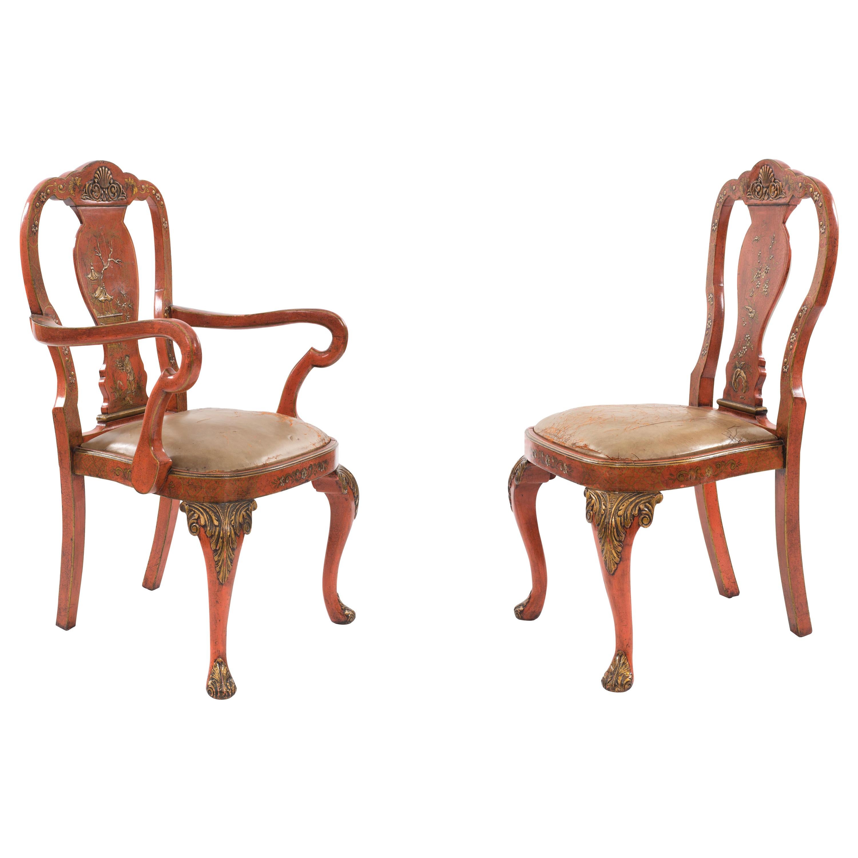 Set of 8 English Chinoiserie Dining Chairs For Sale