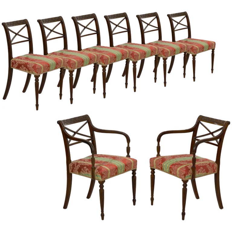 Antique Dining Chairs >> Set Of Eight English Regency Carved Mahogany Antique Dining Chairs Circa 1810 Antique Dining Chairs >> Set Of Eight English Regency Carved Mahogany Antique Dining Chairs Circa 1810
