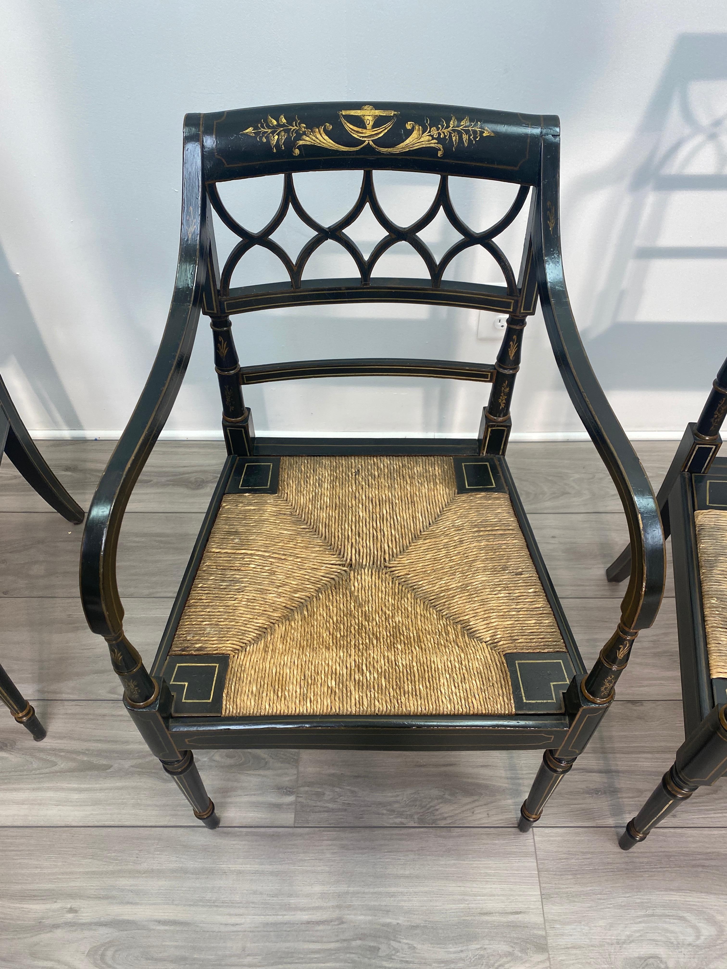 Set of Eight English Regency Ebonized Dining Chairs  5