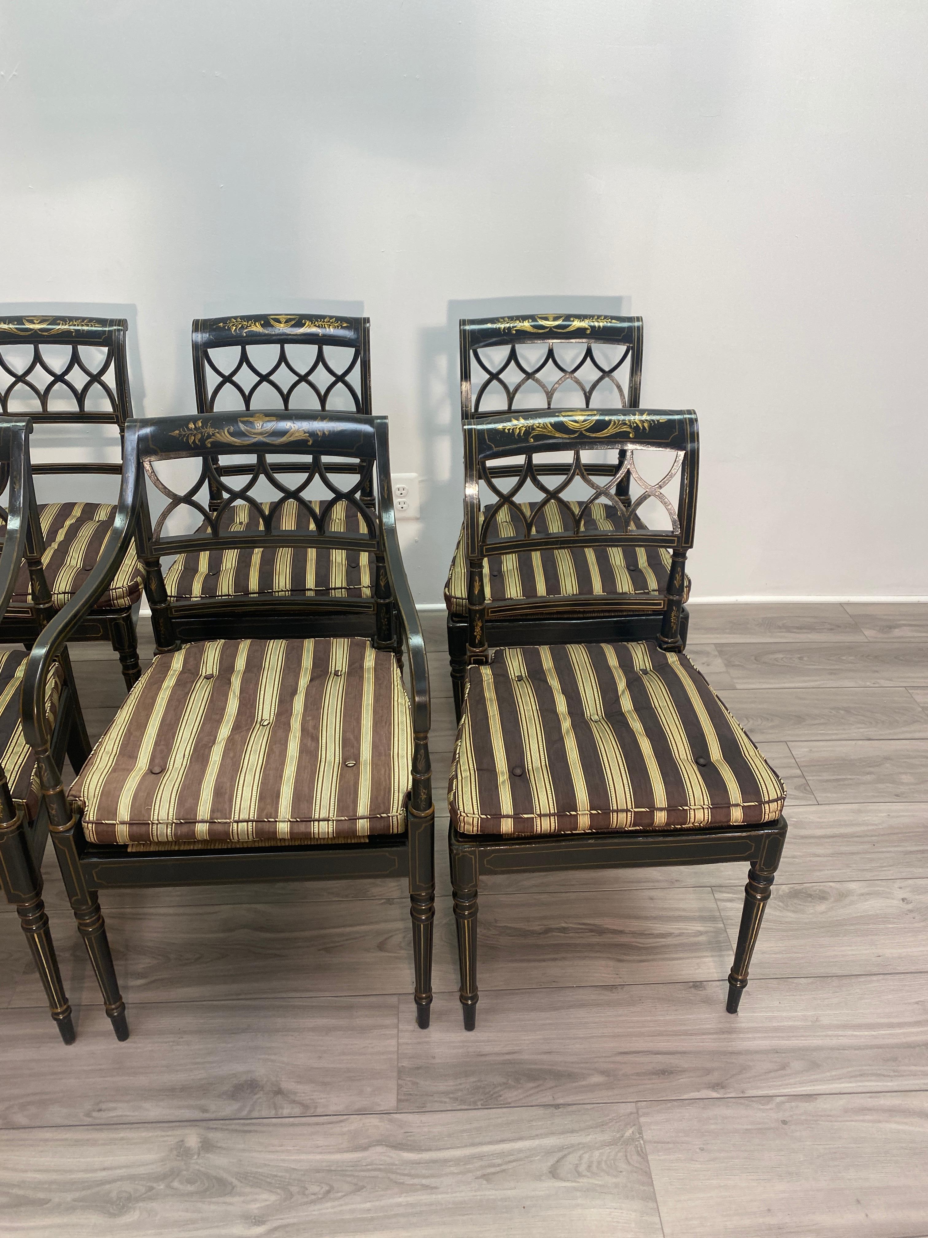 19th Century Set of Eight English Regency Ebonized Dining Chairs 