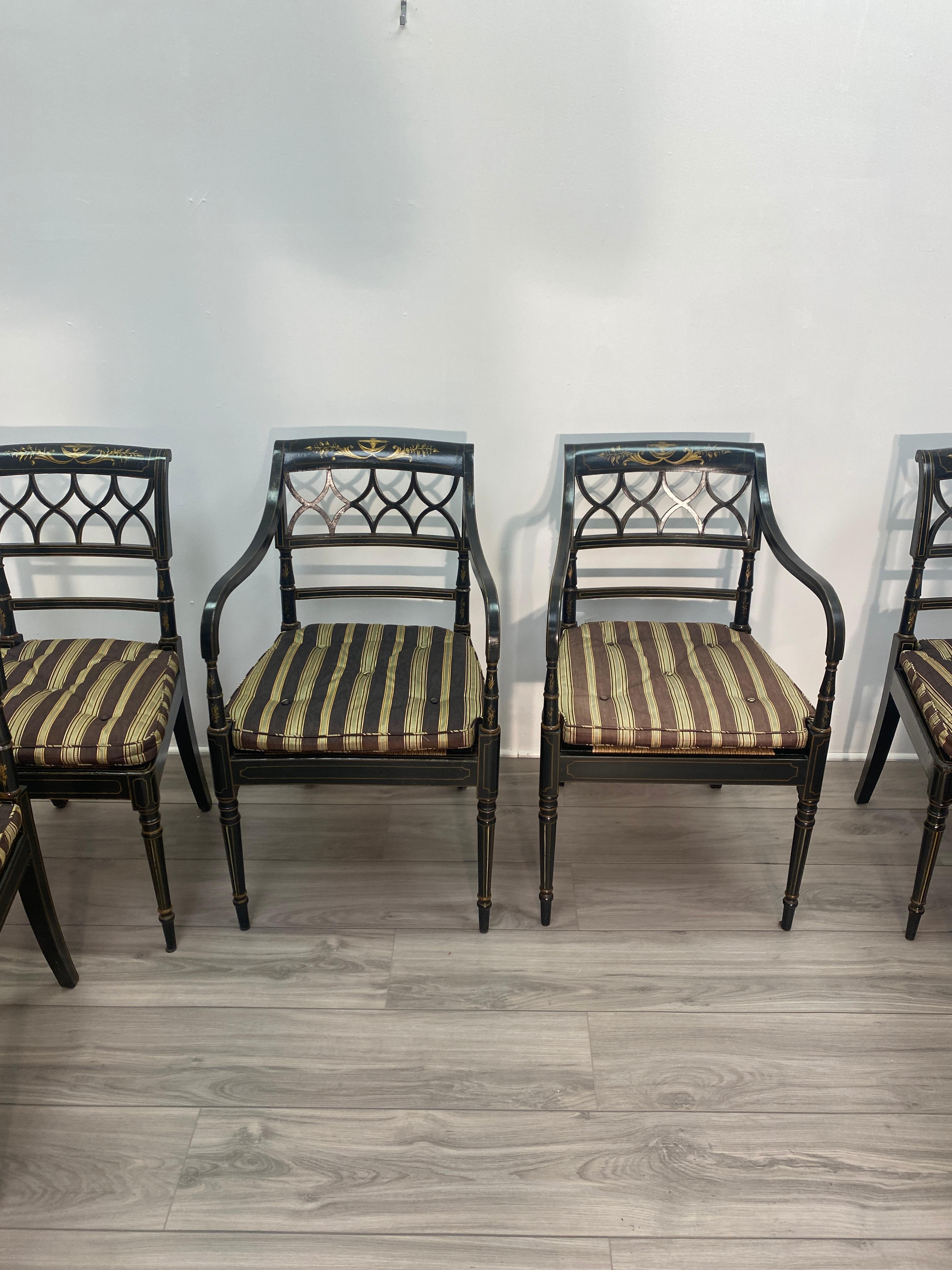 Oak Set of Eight English Regency Ebonized Dining Chairs 