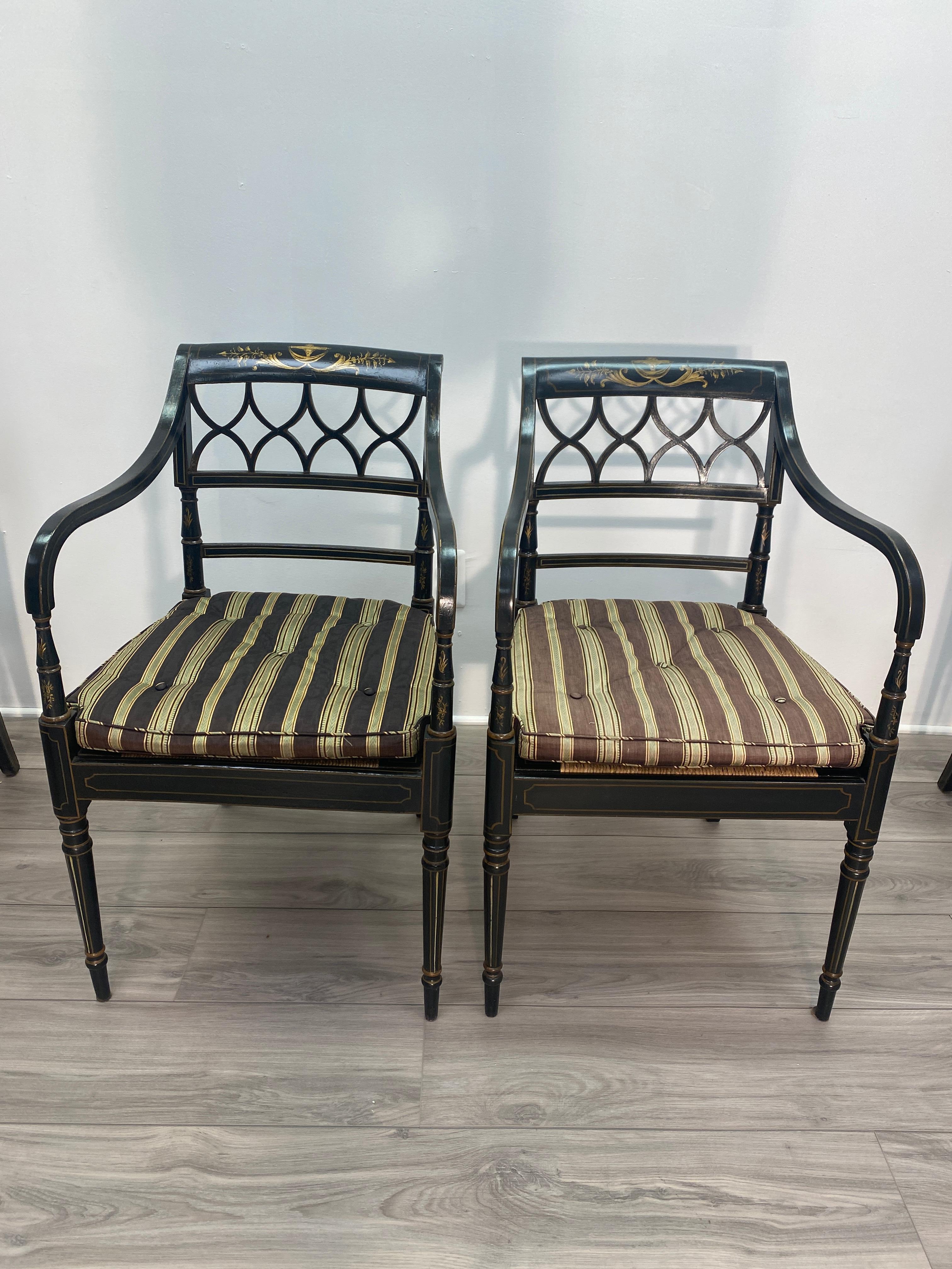 Set of Eight English Regency Ebonized Dining Chairs  1