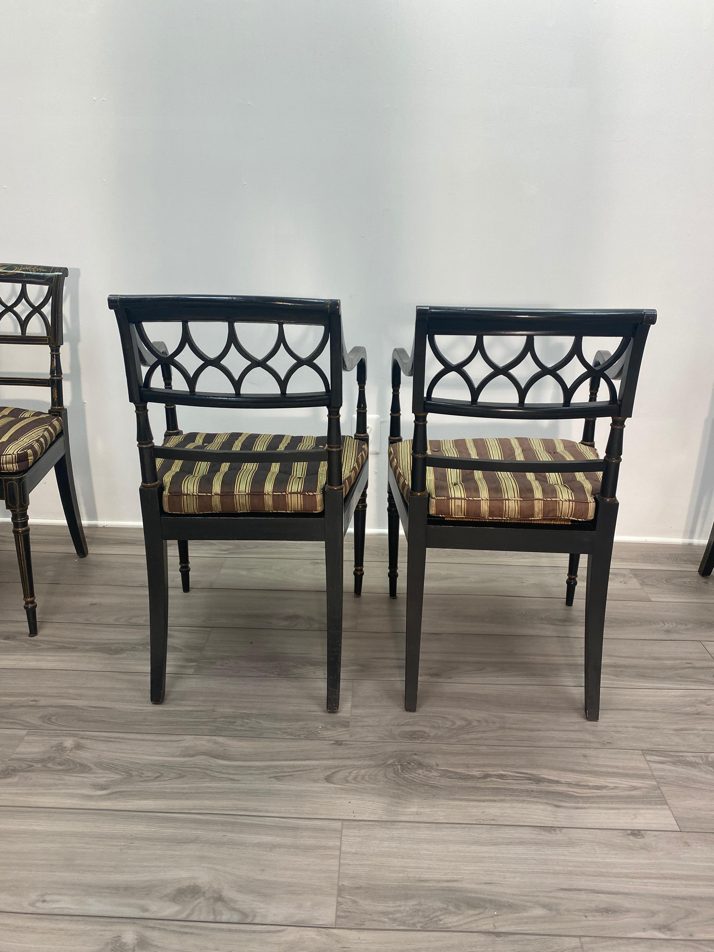 Set of Eight English Regency Ebonized Dining Chairs  3