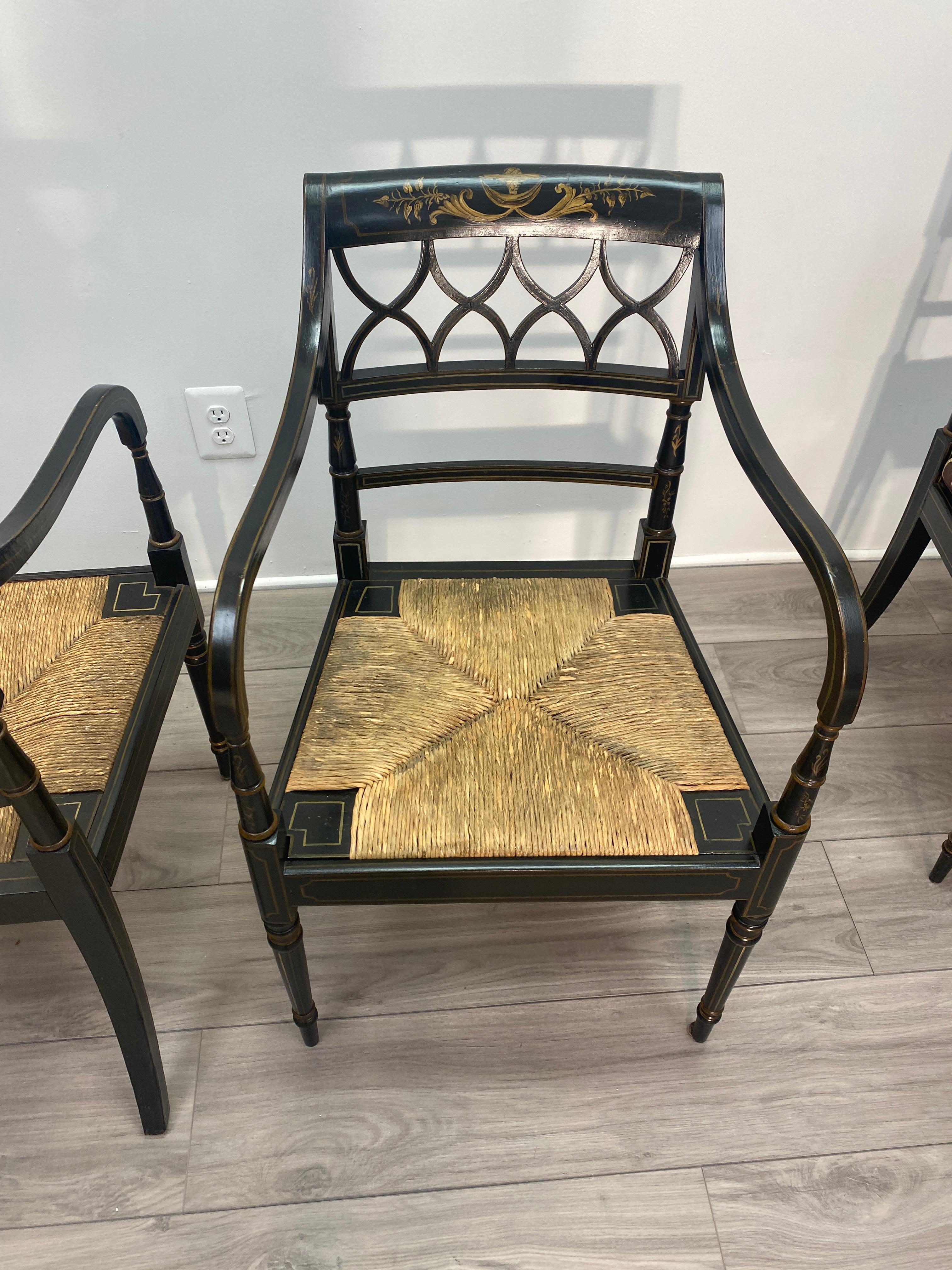 Set of Eight English Regency Ebonized Dining Chairs  4