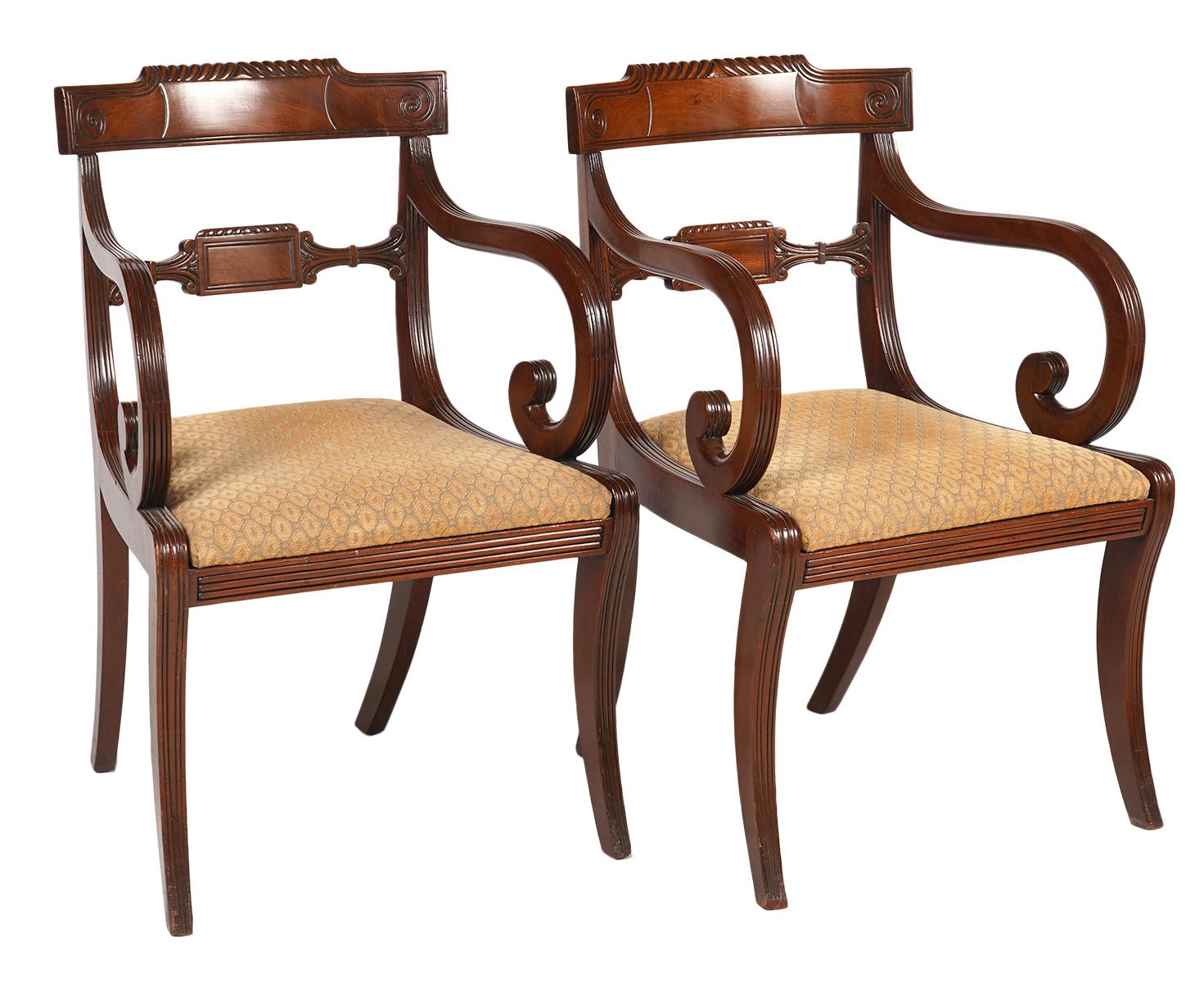 Set of Eight English Regency Klismos Style Mahogany Dining Chairs, circa 1830 5