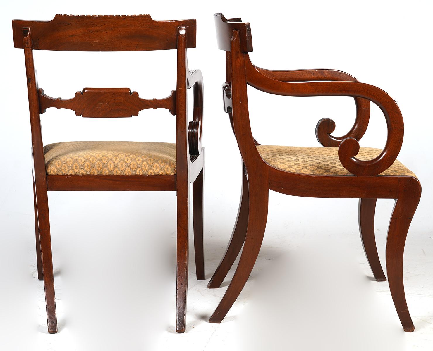 Set of Eight English Regency Klismos Style Mahogany Dining Chairs, circa 1830 6