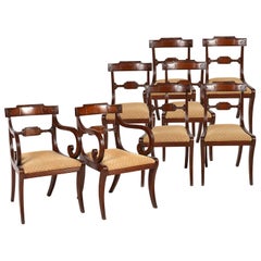 Set of Eight English Regency Klismos Style Mahogany Dining Chairs, circa 1830