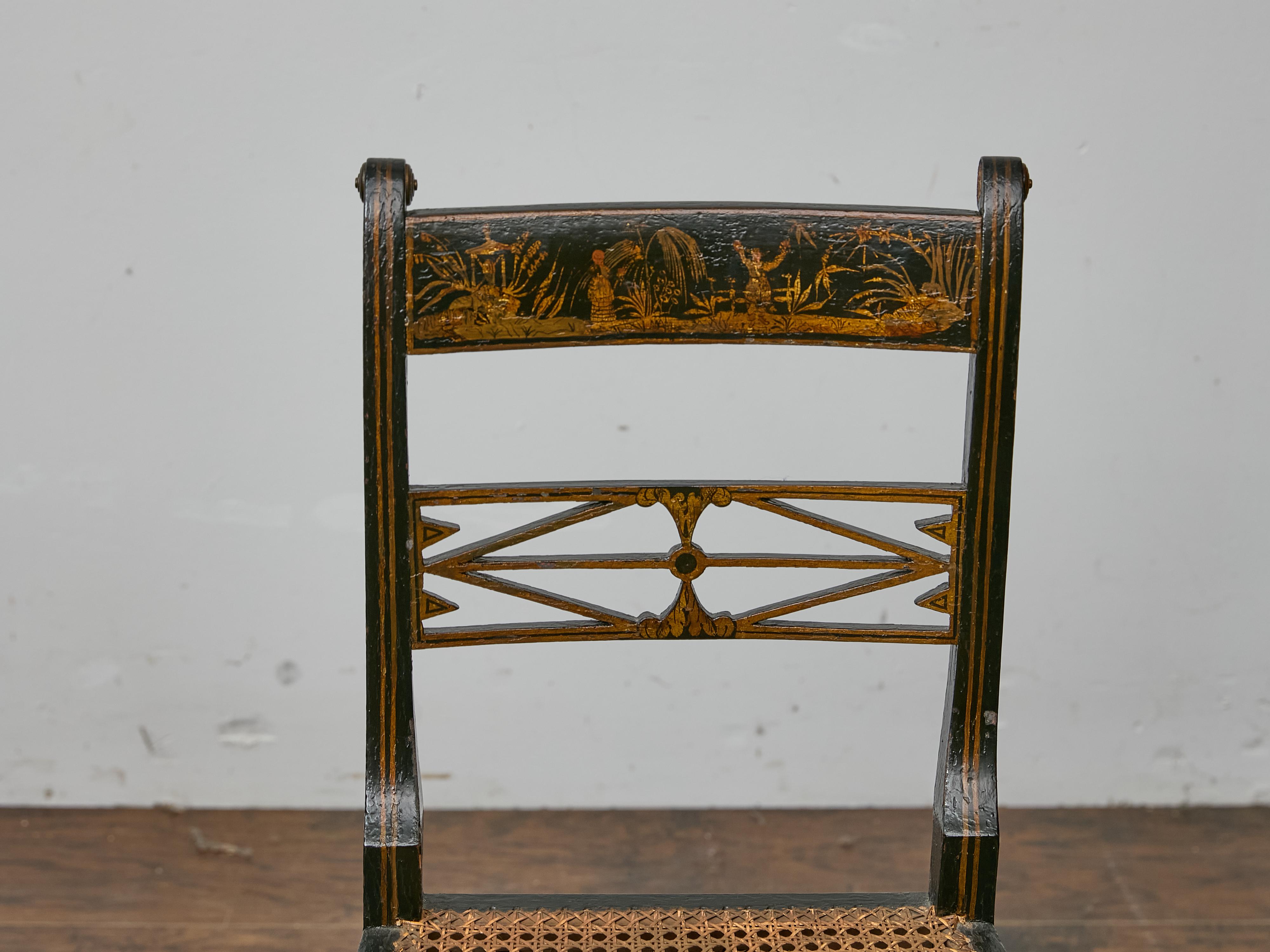 Set di otto sedie da pranzo inglesi in stile Regency Revival Chinoiserie, 1880-1920 in vendita 2