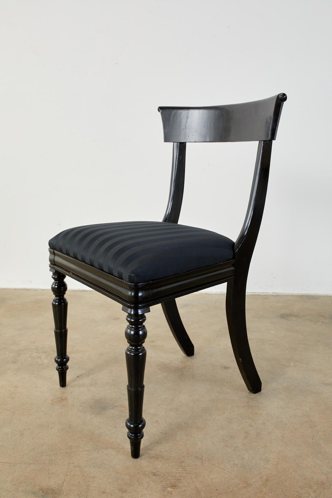 Set of Eight English Regency Style Ebonized Dining Chairs In Good Condition In Rio Vista, CA