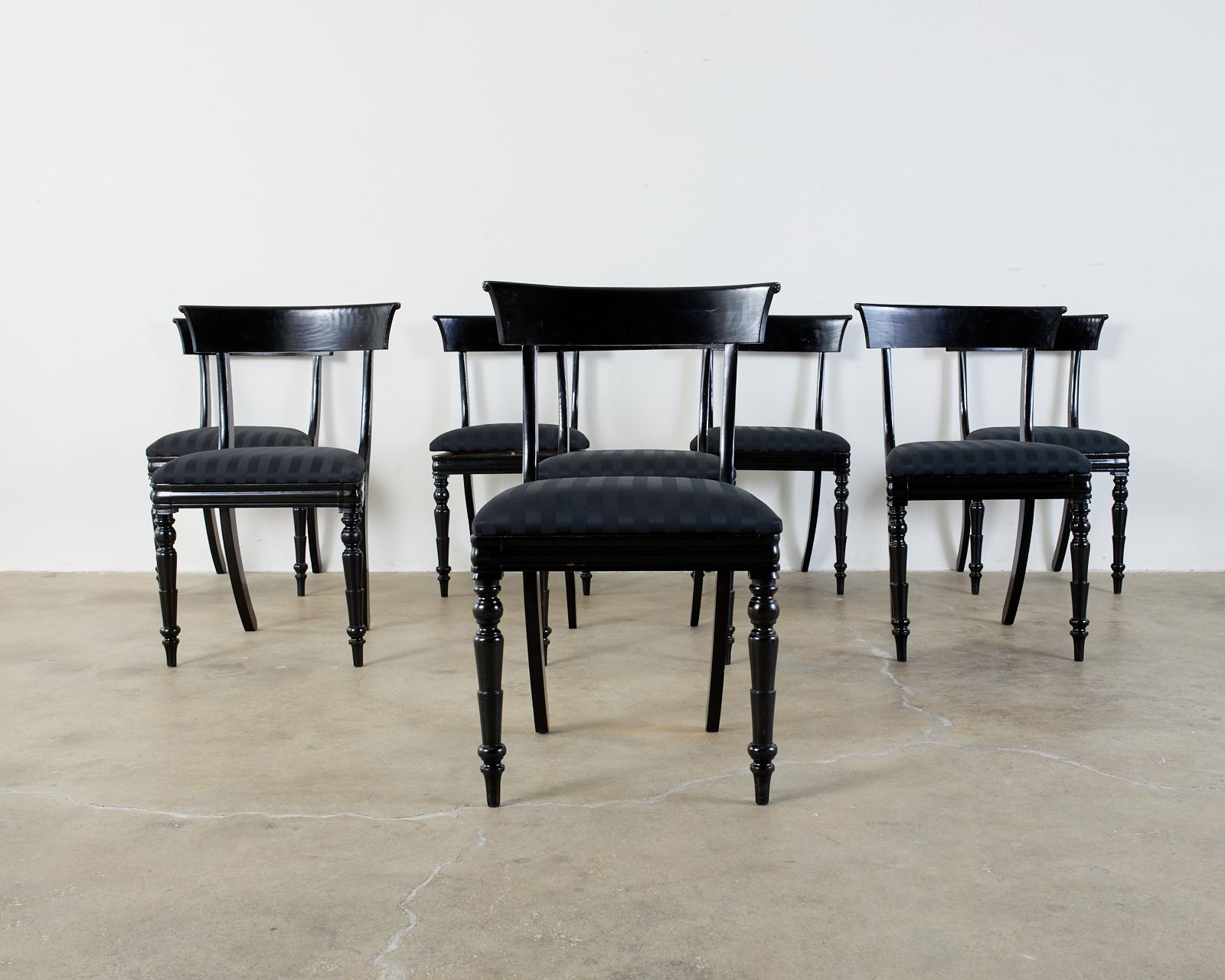 19th Century Set of Eight English Regency Style Ebonized Dining Chairs