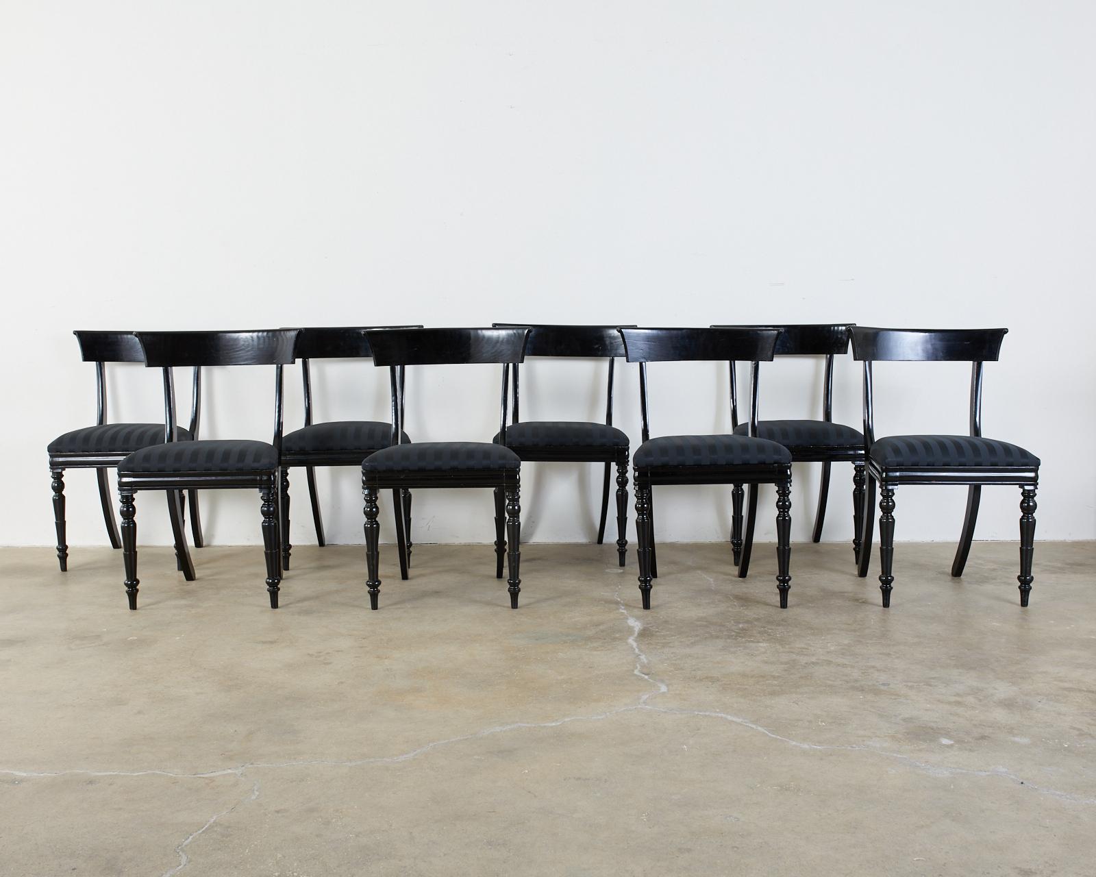 Hardwood Set of Eight English Regency Style Ebonized Dining Chairs