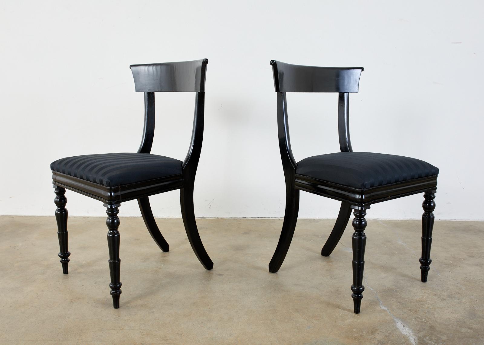 Set of Eight English Regency Style Ebonized Dining Chairs 2