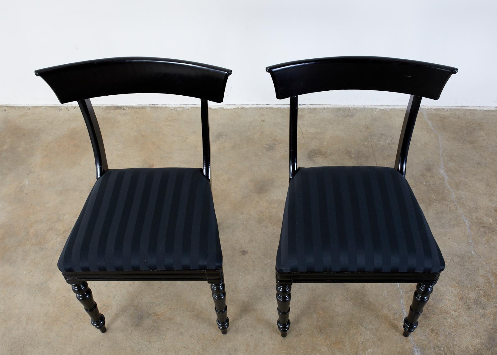 Set of Eight English Regency Style Ebonized Dining Chairs 4